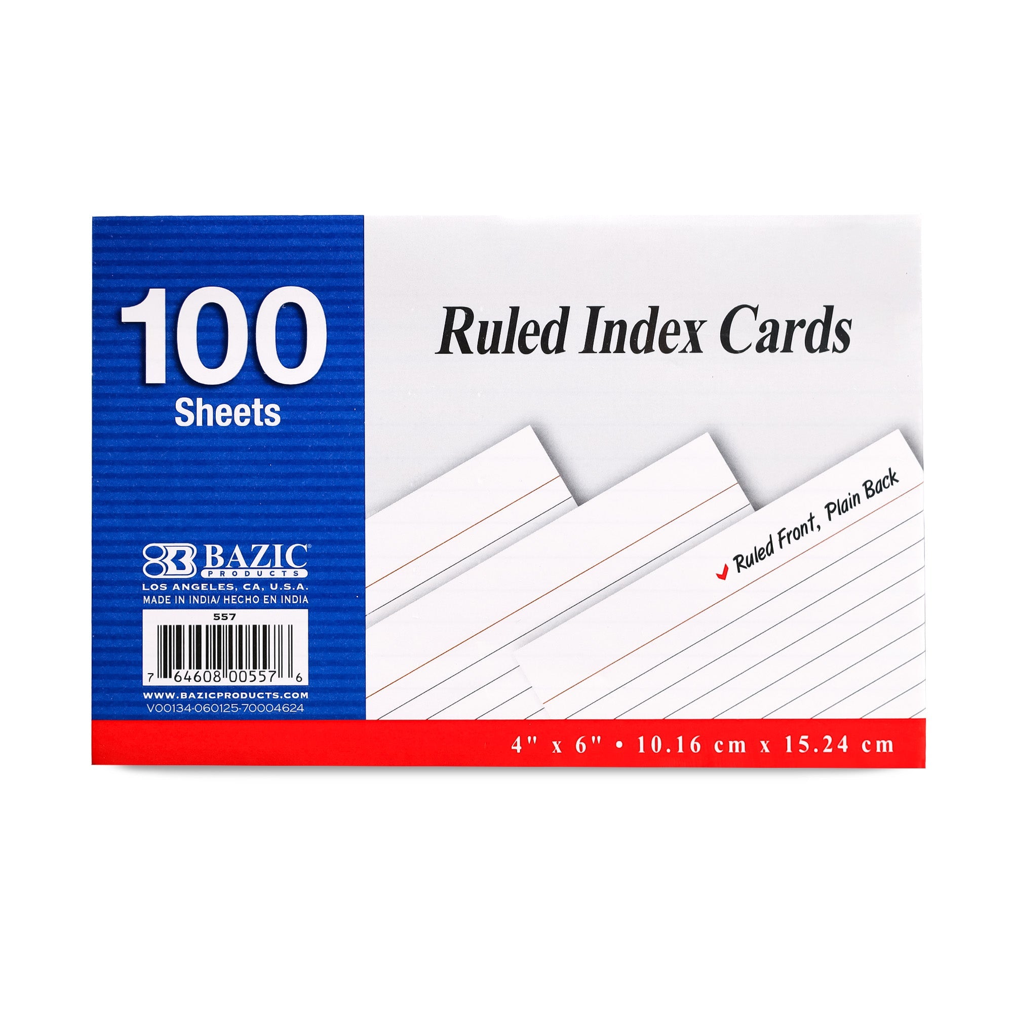 Ruled White Index Card 3" X 5" 100 Ct.