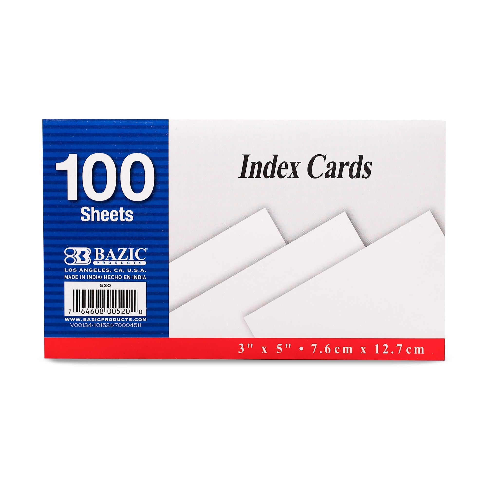 Unruled White Index Card 3" X 5" 100 Ct.