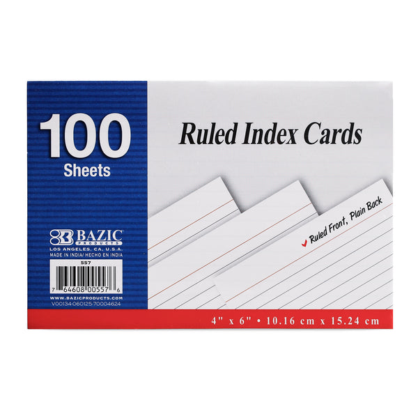 100 Ct. 4" X 6" Ruled White Index Card