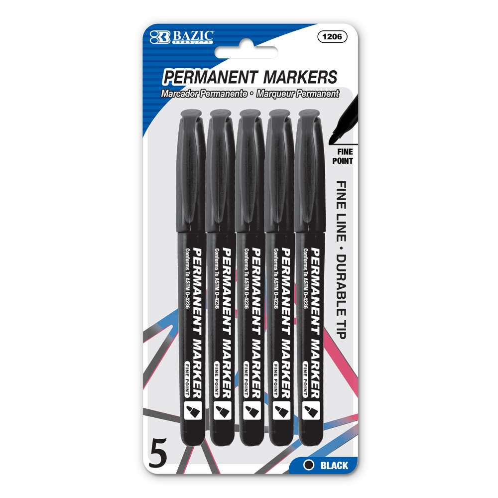 Fine Tip Black Permanent Markers (5/Pack)
