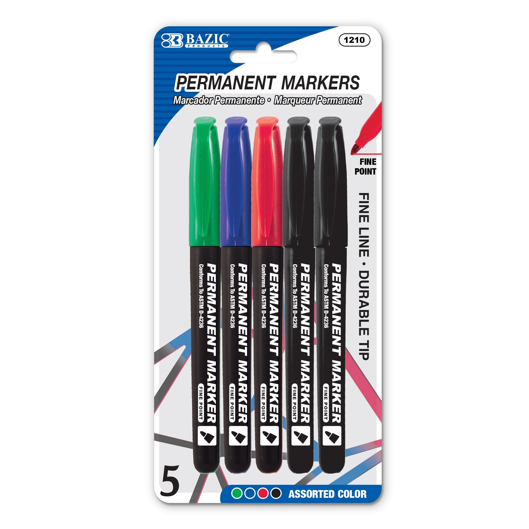 Fine Tip Assorted Color Permanent Markers (5/Pack)