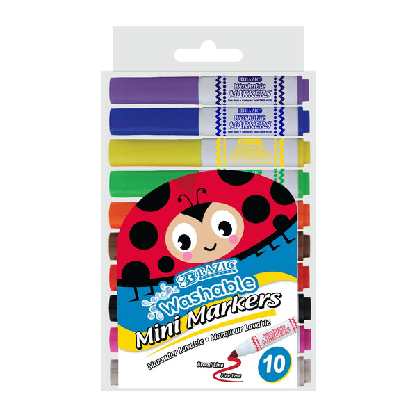 10 Colors Broad Line Mini Washable Markers