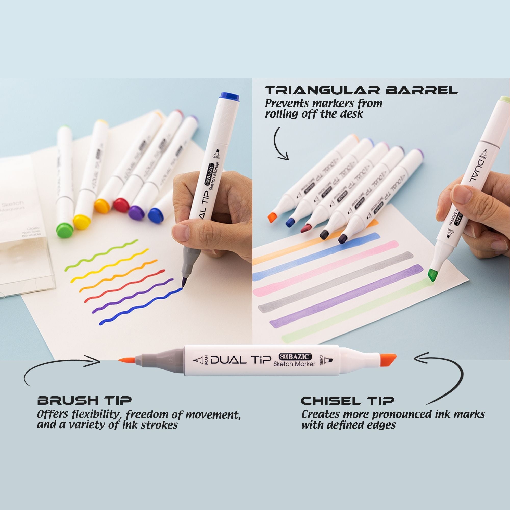 BAZIC 6 Primary Colors Dual Tip Sketch Markers – BAZIC Products