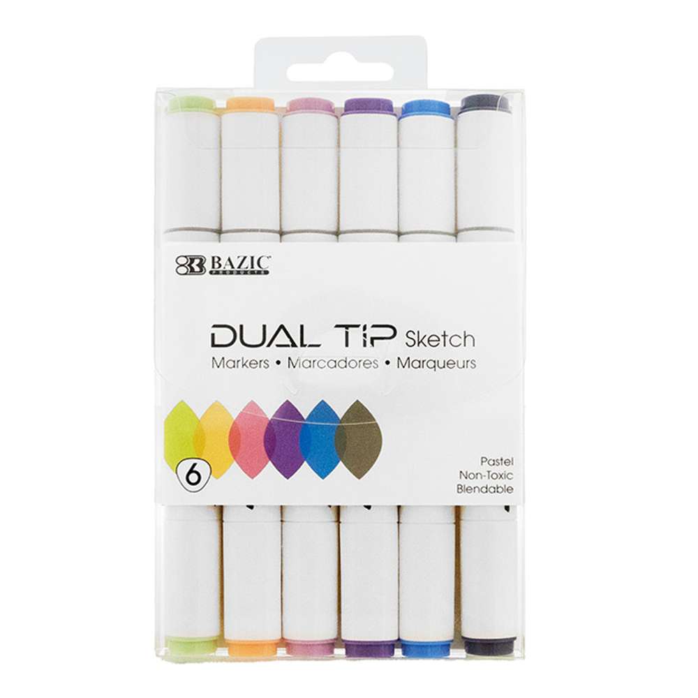 Dual Tip Alcohol-Based Markers 6 Pastel Colors