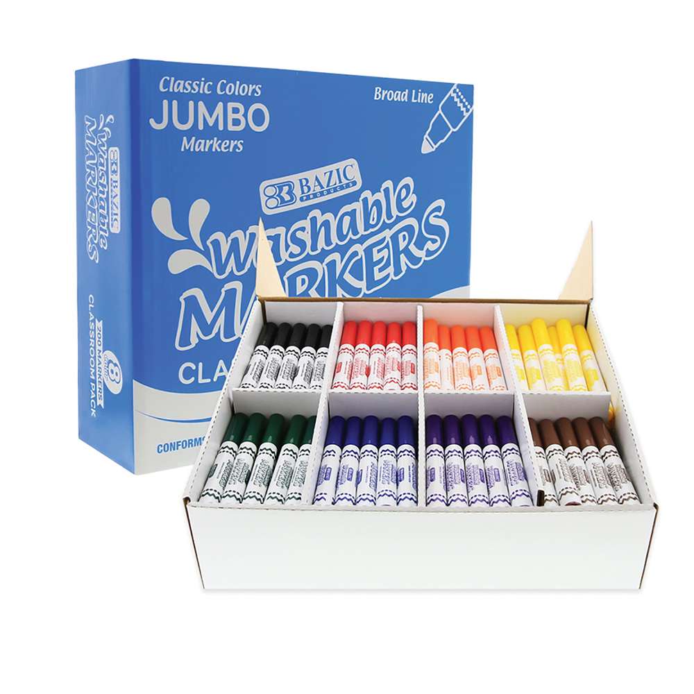 Washable Markers Broad Line Jumbo 8 Color (200/Pack)