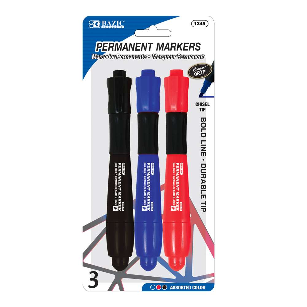 Chisel Tip Jumbo Asst. Color Permanent Marker Grip (3/Pack)