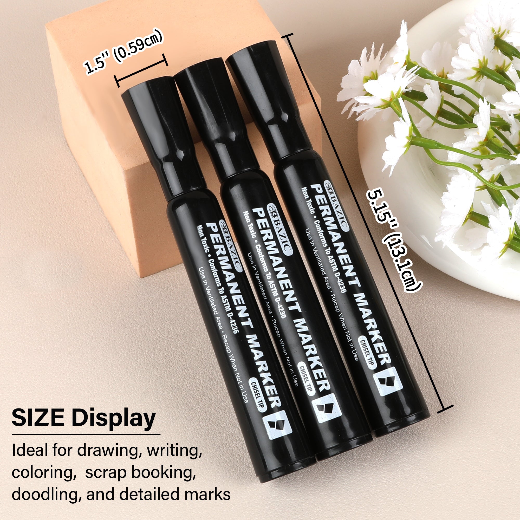 Chisel Tip Desk Style Black Permanent Marker (3/Pack)