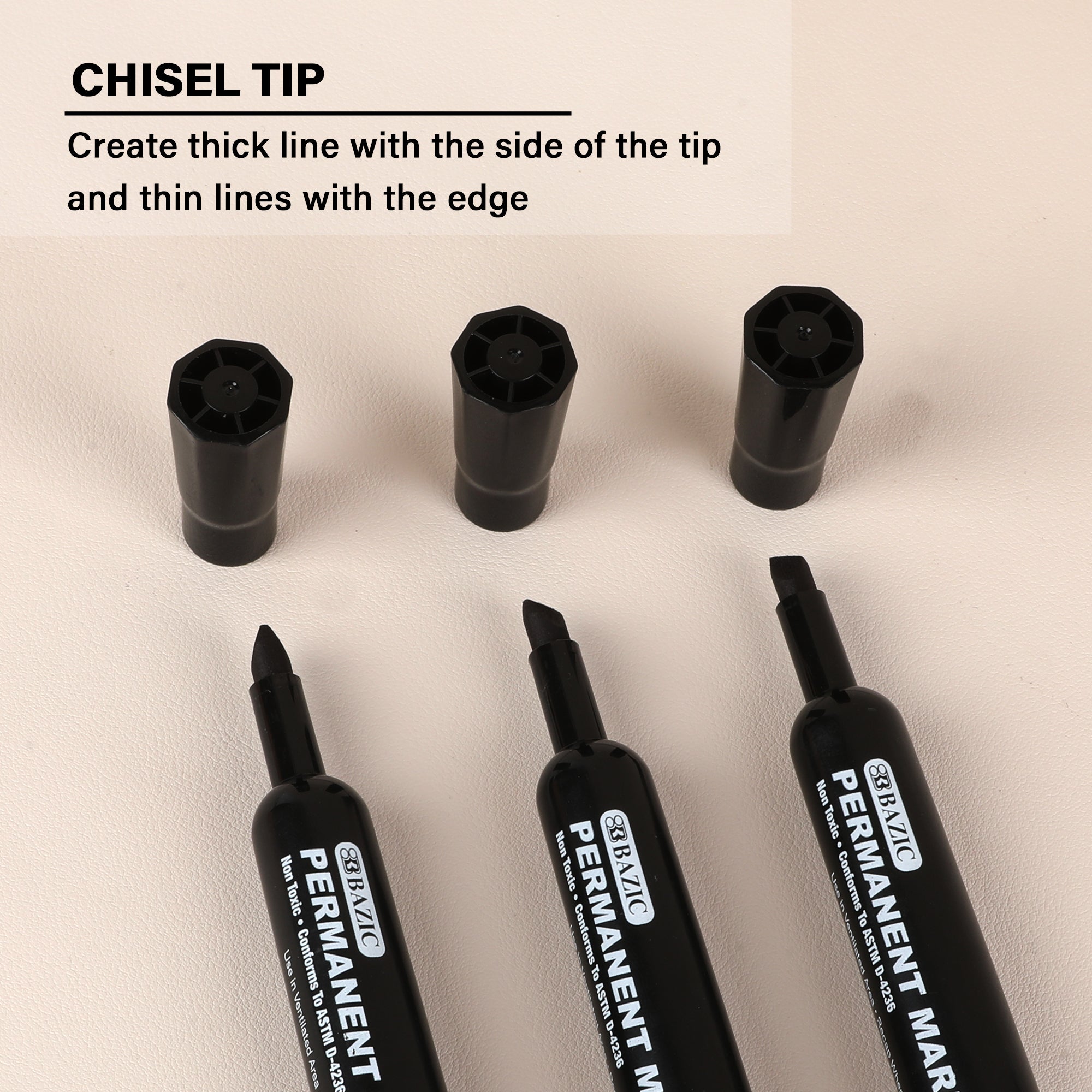 Chisel Tip Desk Style Black Permanent Marker (3/Pack)