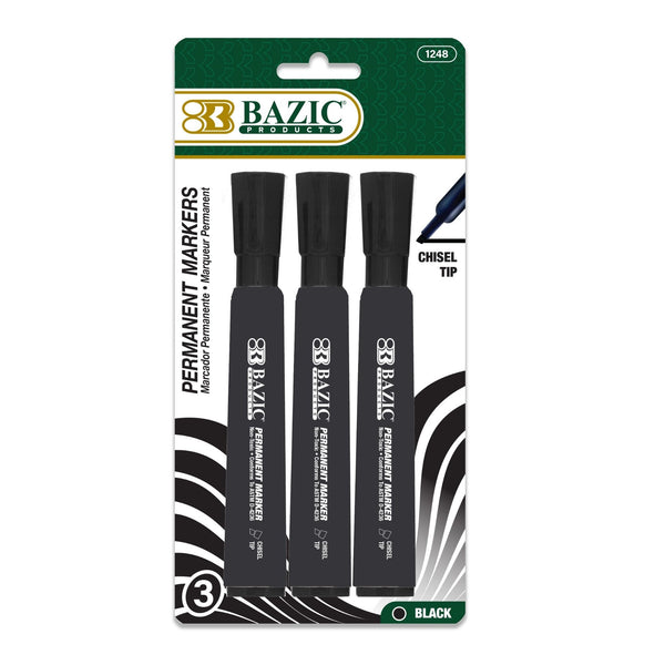 Black Chisel Tip Desk Style Permanent Markers (3/Pack)