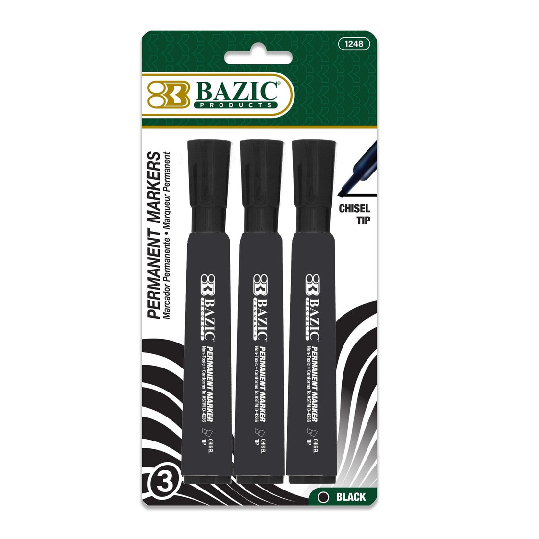 Black Chisel Tip Desk Style Permanent Markers (3/Pack)