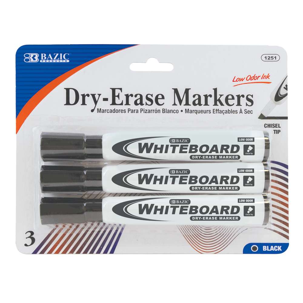 Black Chisel Tip Dry-Erase Markers (3/Pack)