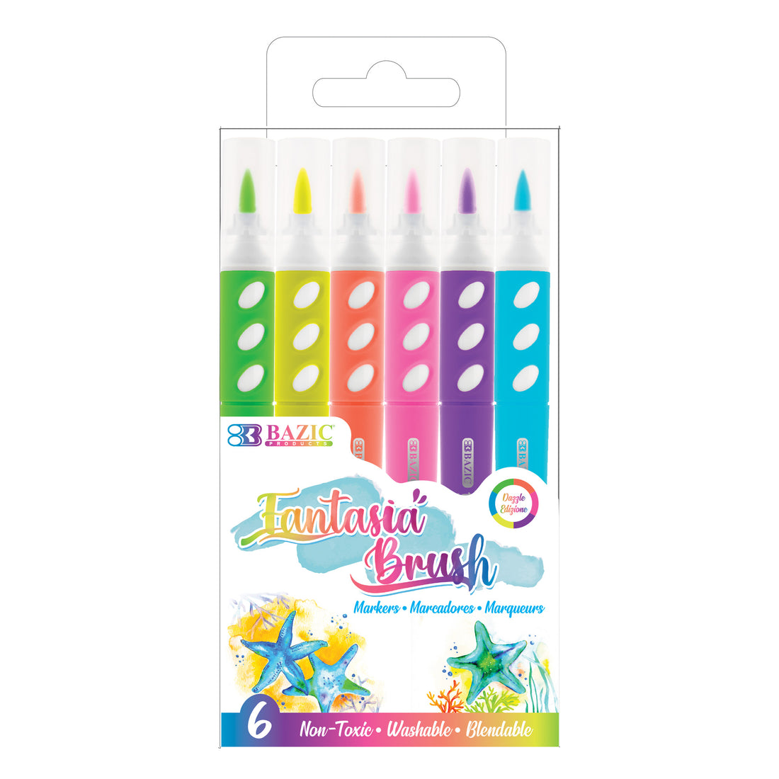 Fantasia 6 Fluorescent Colors Washable Brush Markers