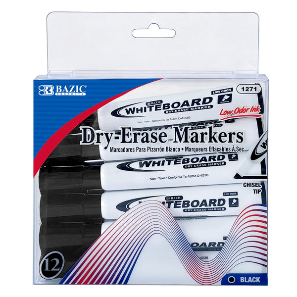 Black Chisel Tip Dry-Erase Markers (12/Box)