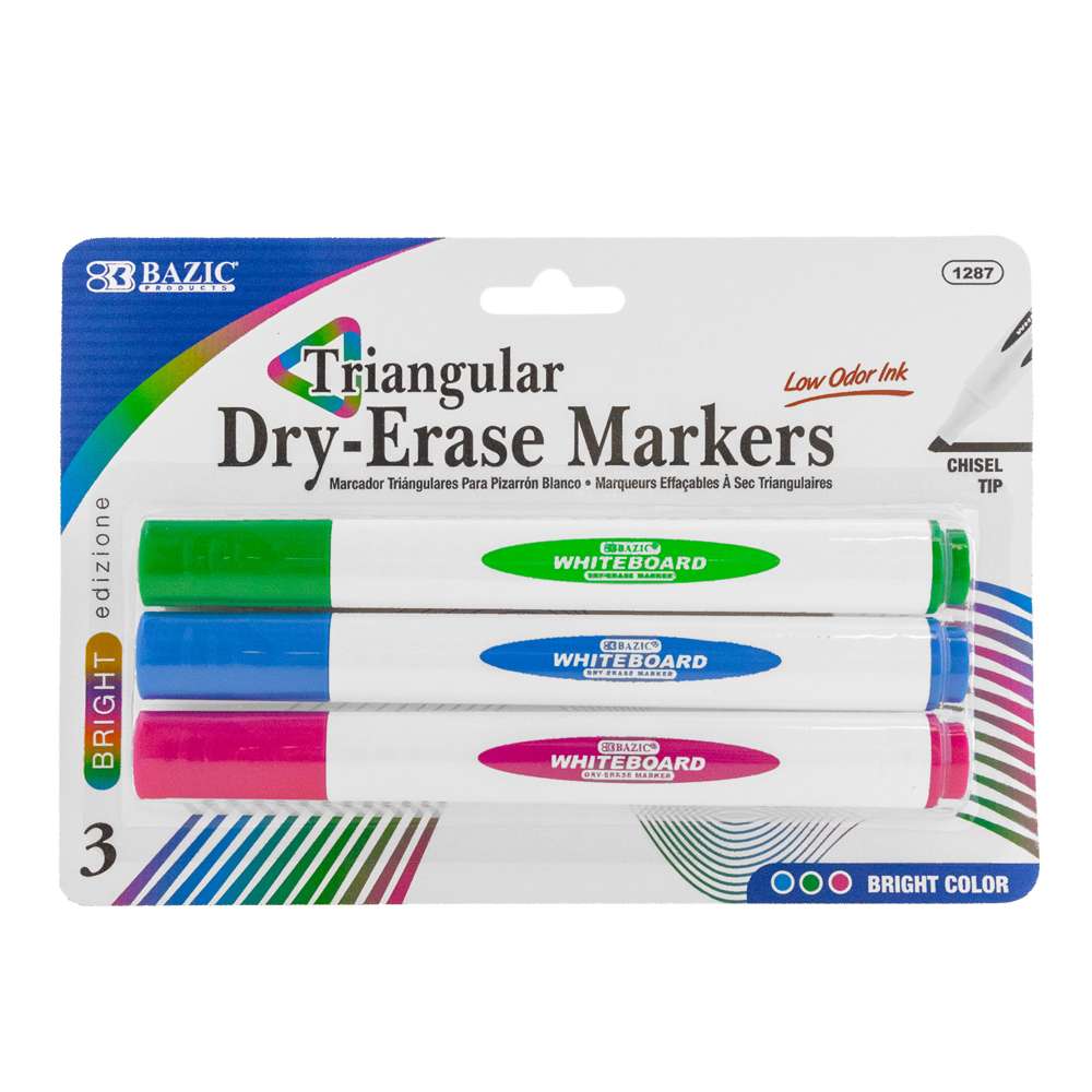 Triangle Dry-Erase Markers Chisel Tip Bright Colors (3/Pack)