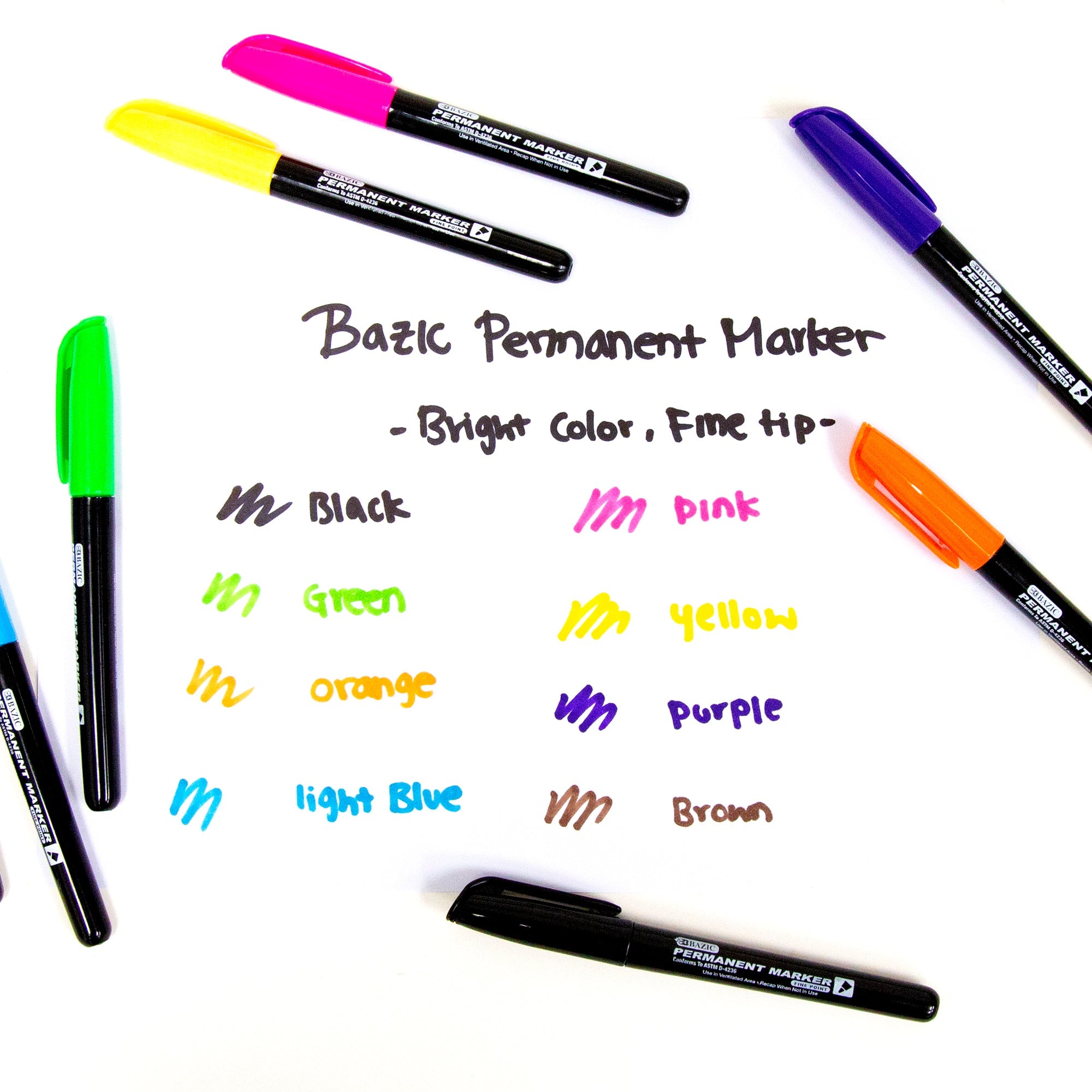 Fine Tip Bright Color Permanent Markers (8/Pack)