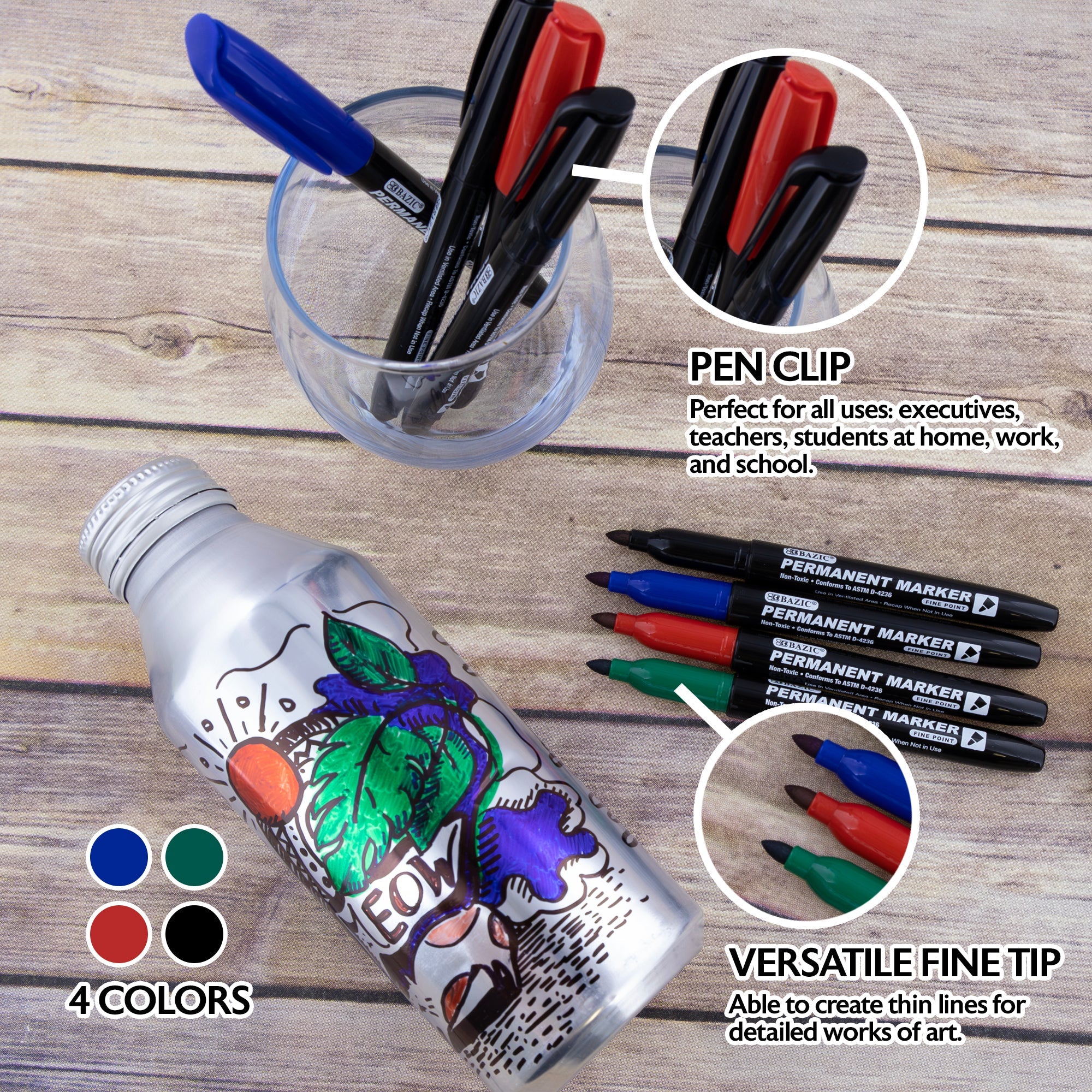 Fine Tip Assorted Color Permanent Markers (8/Pack)