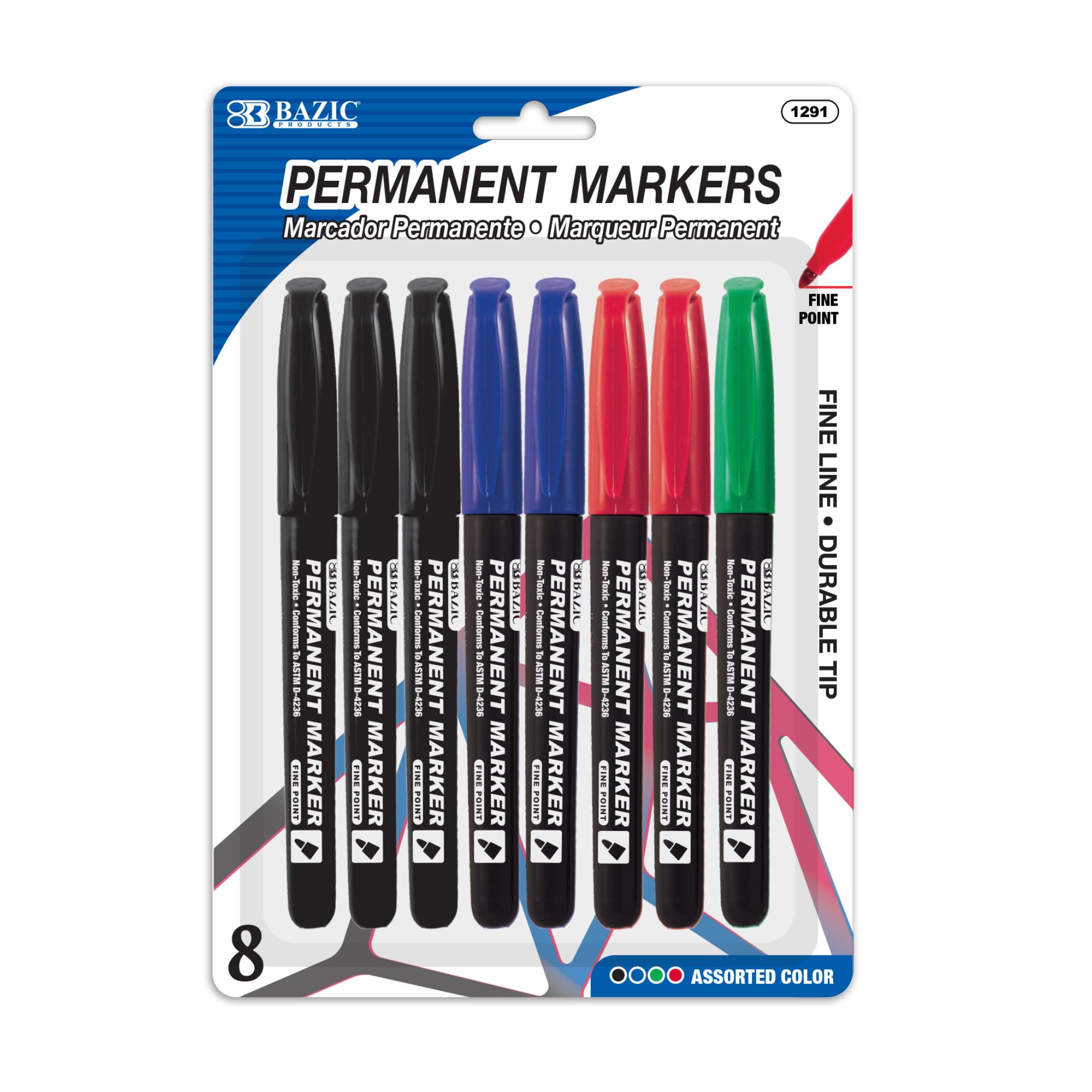 Fine Tip Assorted Color Permanent Markers (8/Pack)