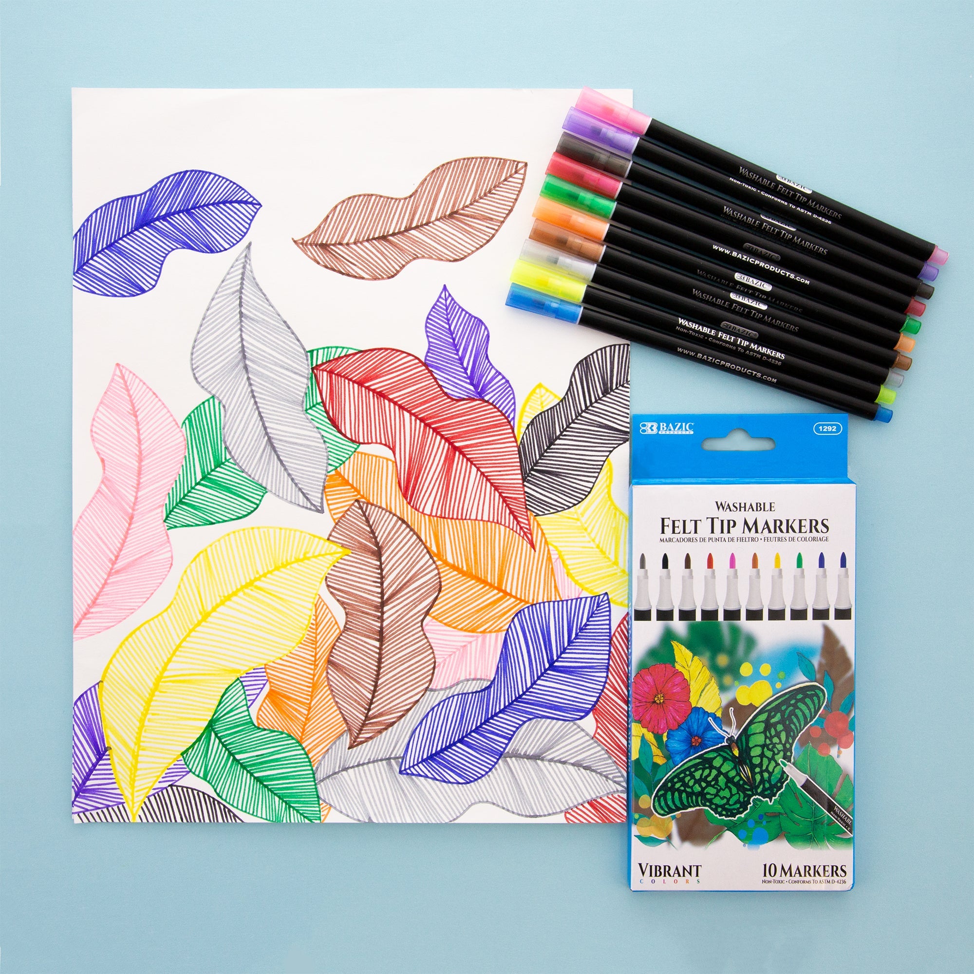 Felt Tip Washable Markers 10 Colors