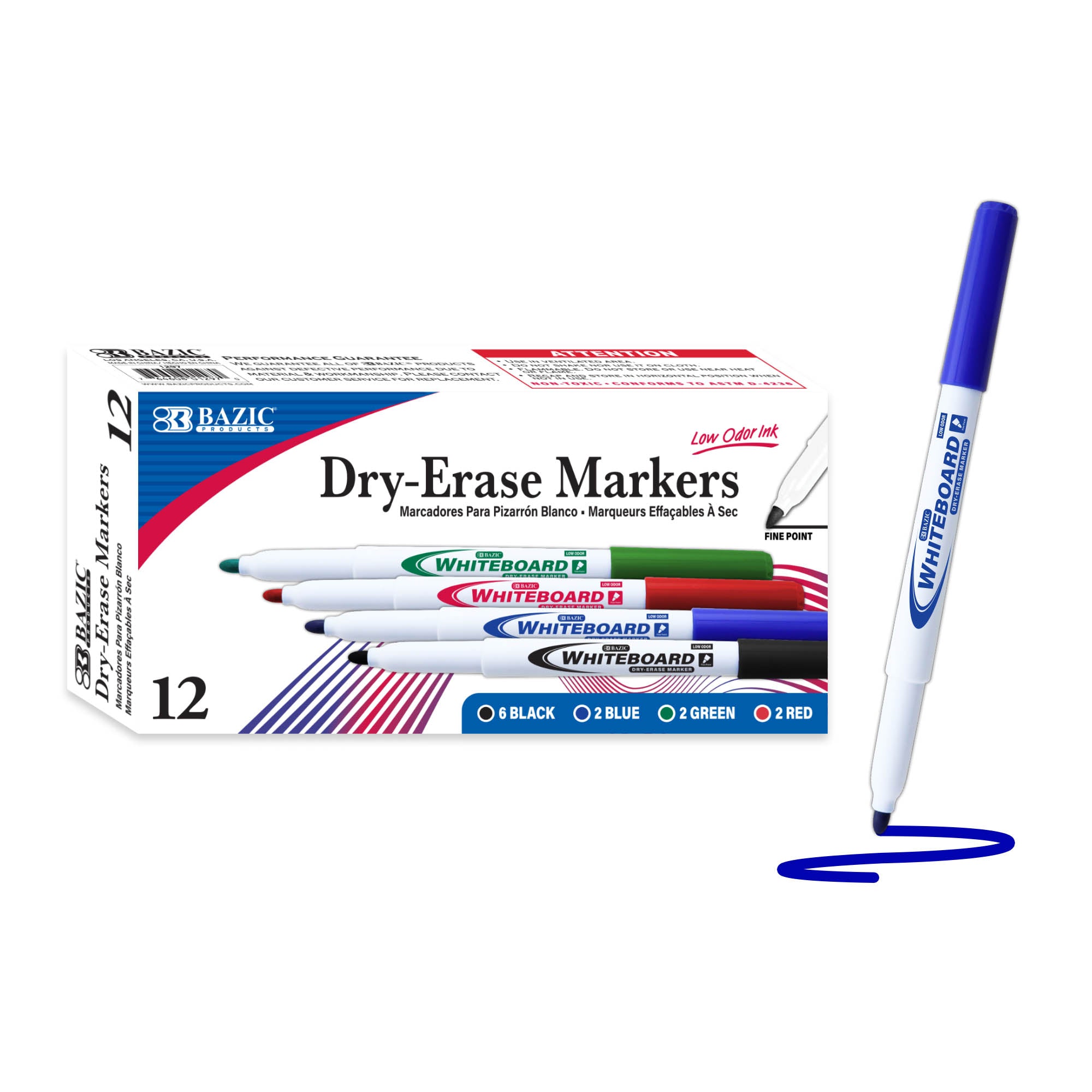 Assorted Colors Fine Tip Dry-Erase Markers (12/Box)