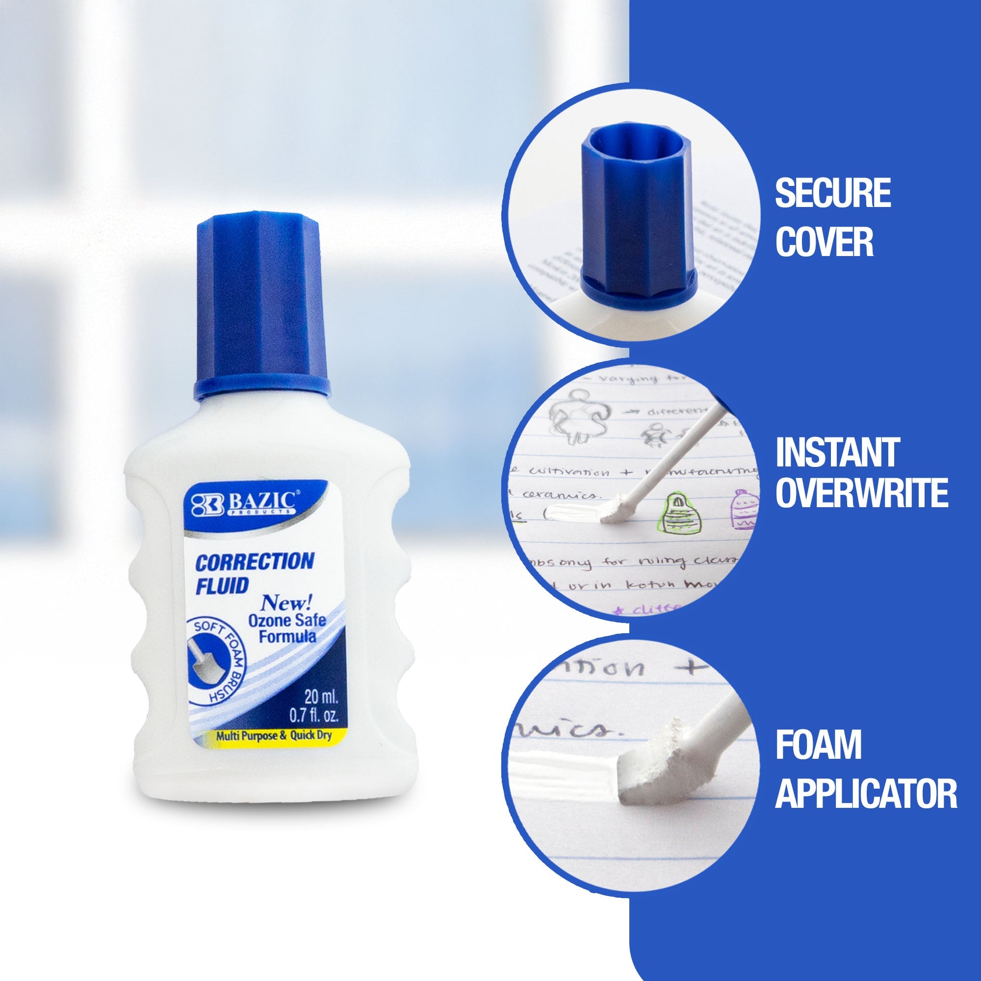 BAZIC 0.7 FL OZ (20 mL) Correction Fluid Foam Brush (2/Pk)