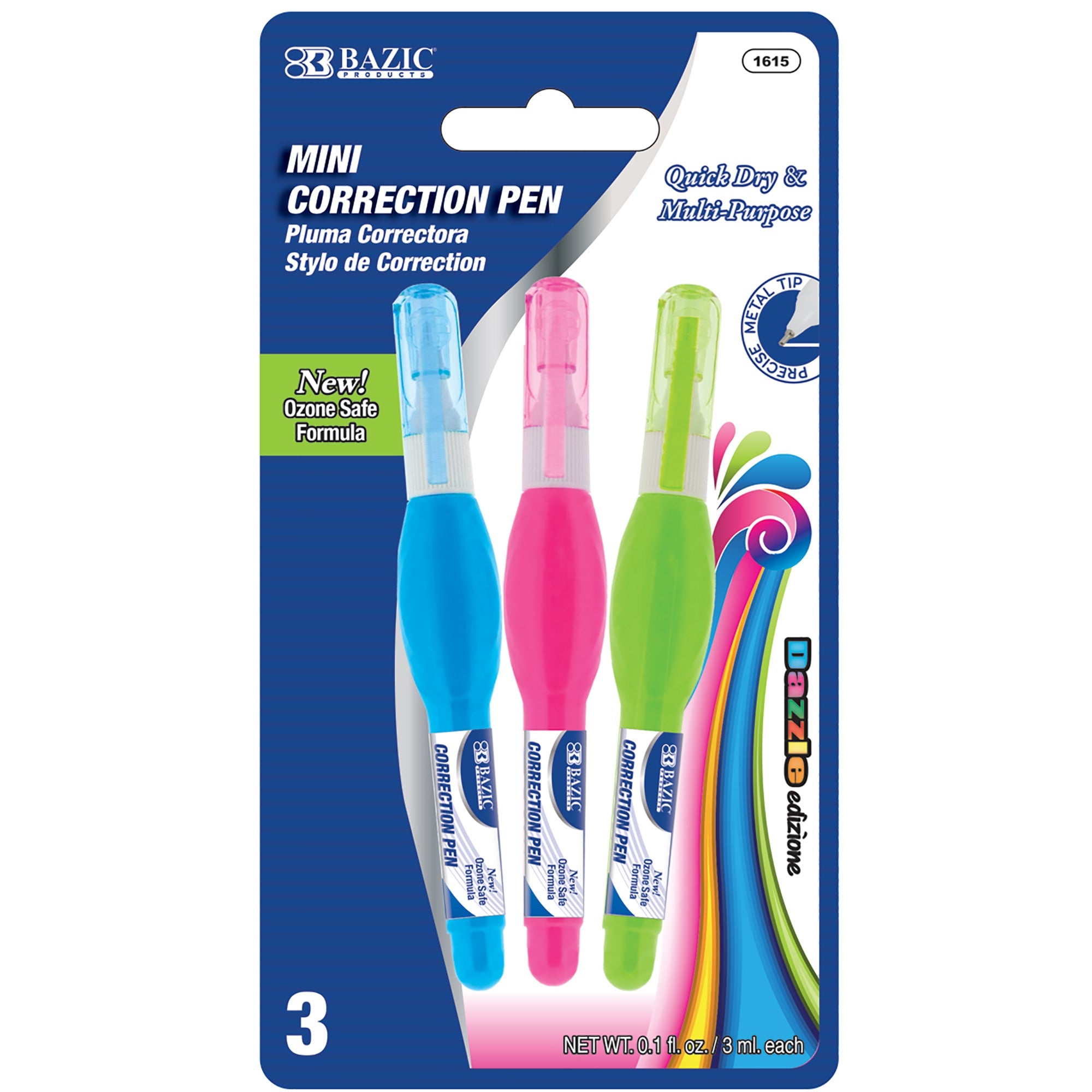 Correction Pen Metal Tip Mini, 0.1 FL OZ (3 mL)(3/Pack)