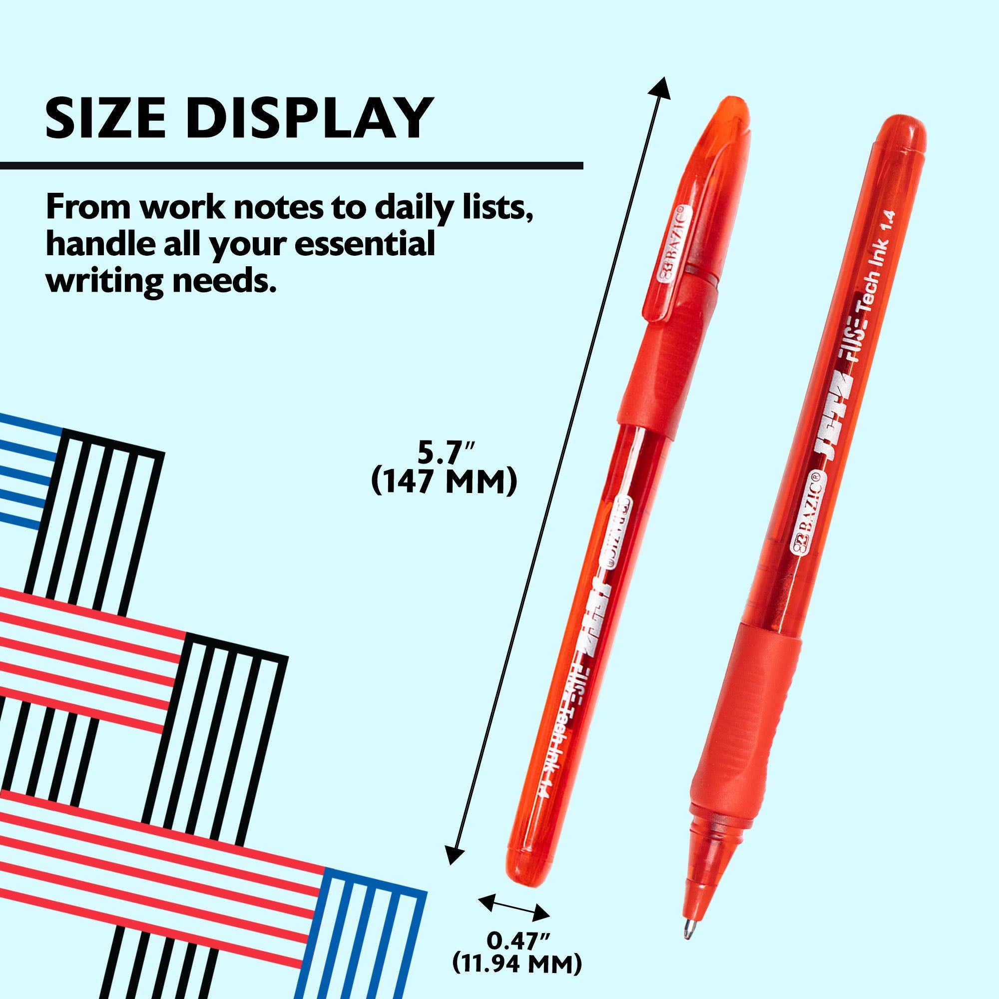 Jetz 1.4 mm Tip Asst. Color FUSE Tech Ink Pen w/ Cushion Grip (5/Pack)