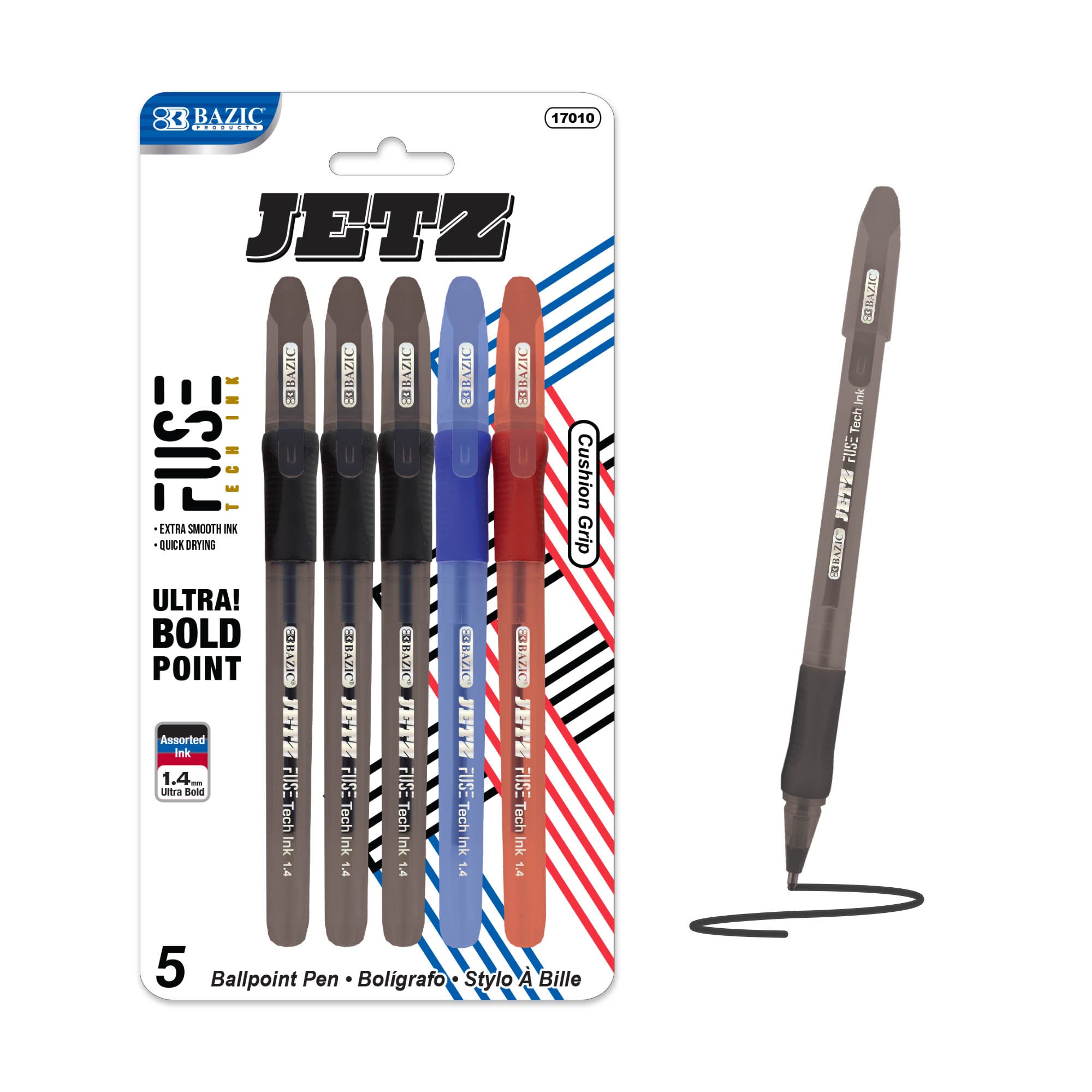 Jetz 1.4 mm Tip Asst. Color FUSE Tech Ink Pen w/ Cushion Grip (5/Pack)