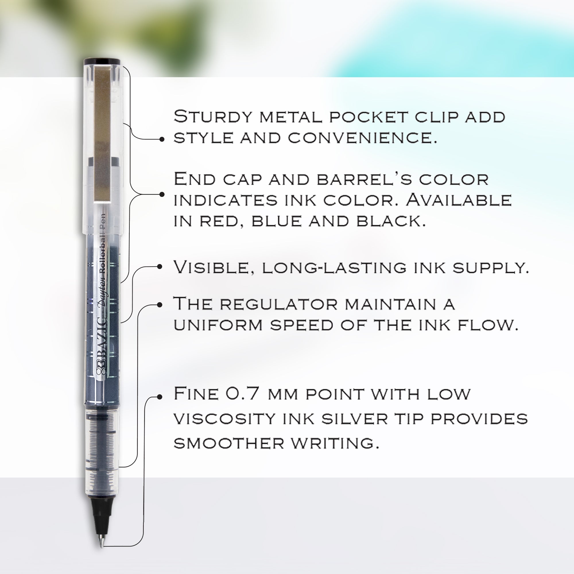 Dayton Black Rollerball Pen with Metal Clip (3/Pack)