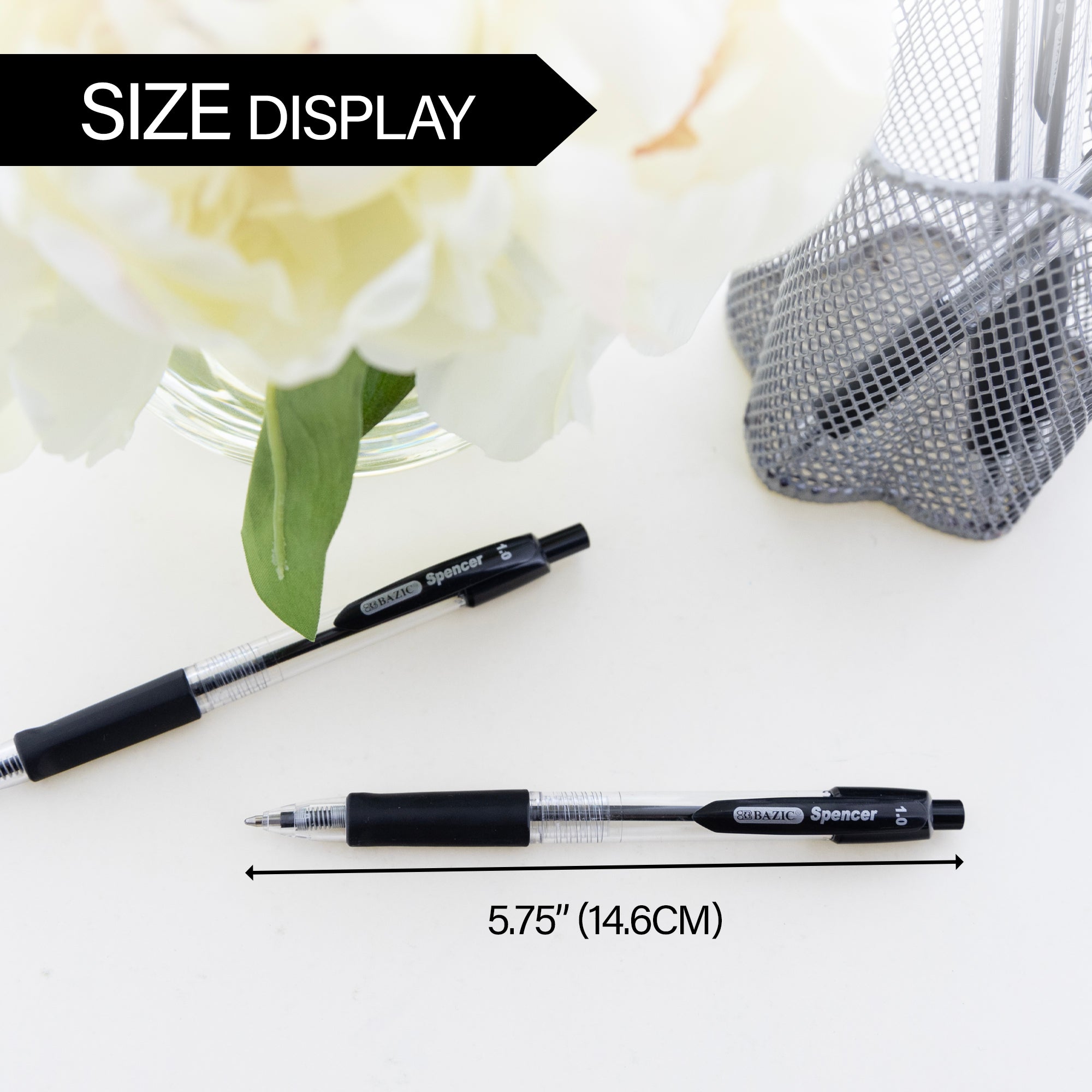 BAZIC Spencer Black Retractable Pen w/ Cushion Grip (5/Pack
