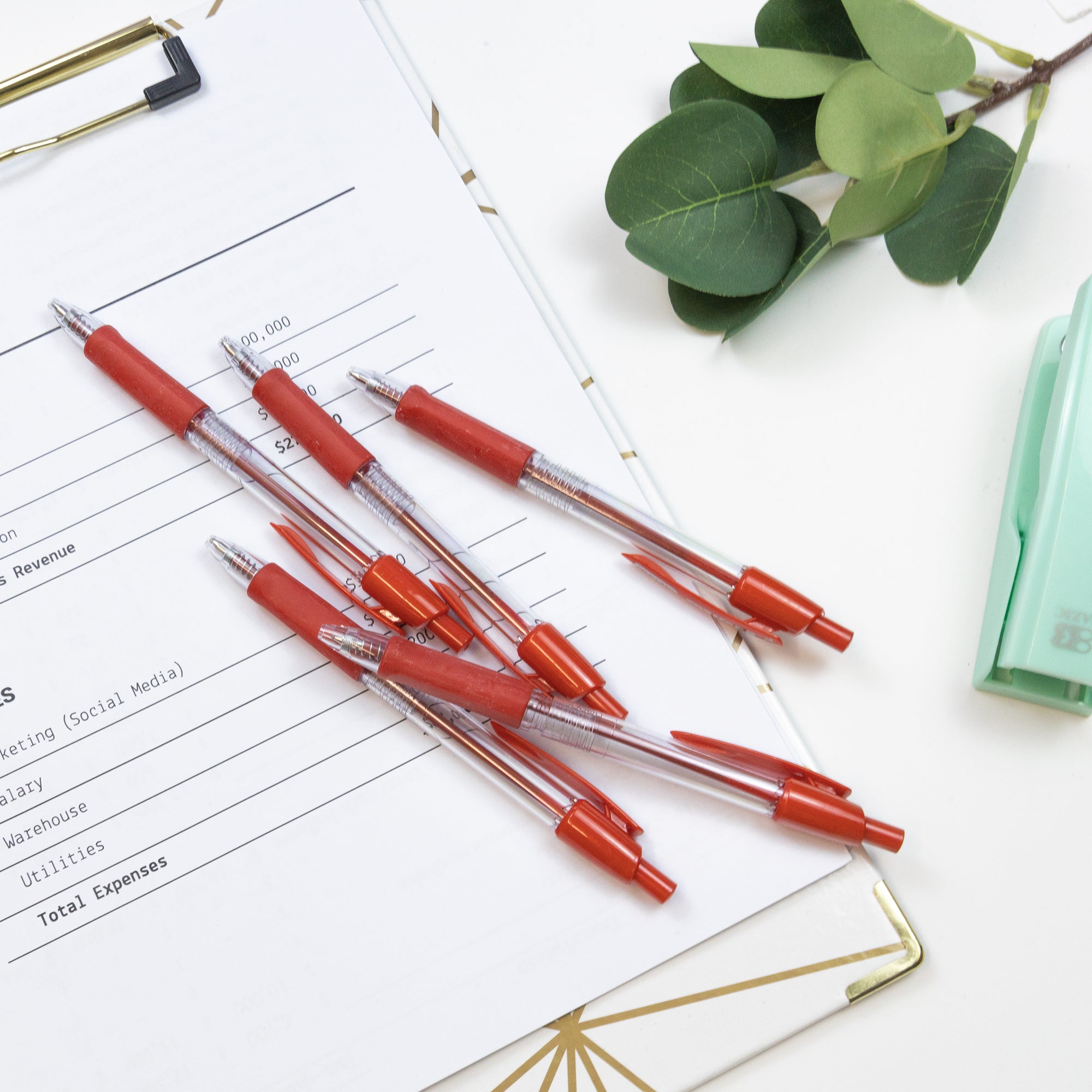 Spencer Red Retractable Pen w/ Cushion Grip (5/Pack)