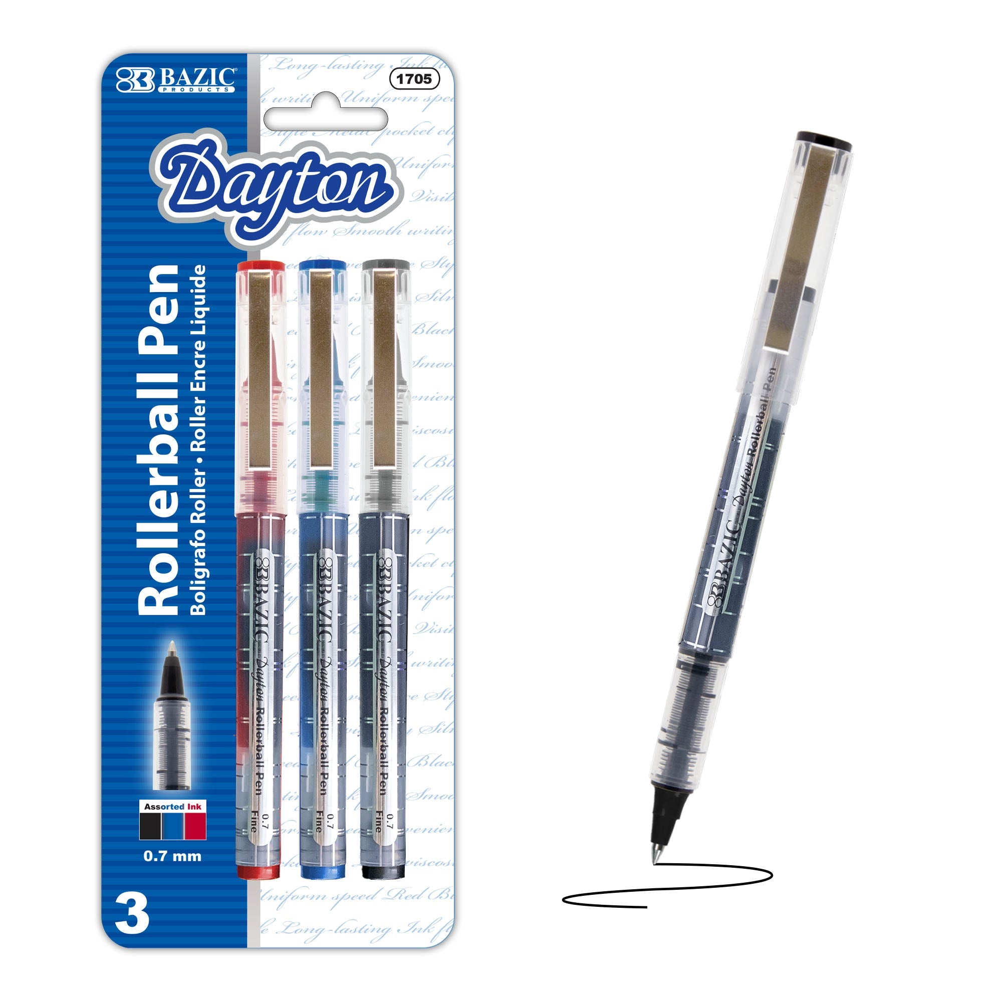 Dayton Assorted Color Rollerball Pen w/ Metal Clip (3/Pk)