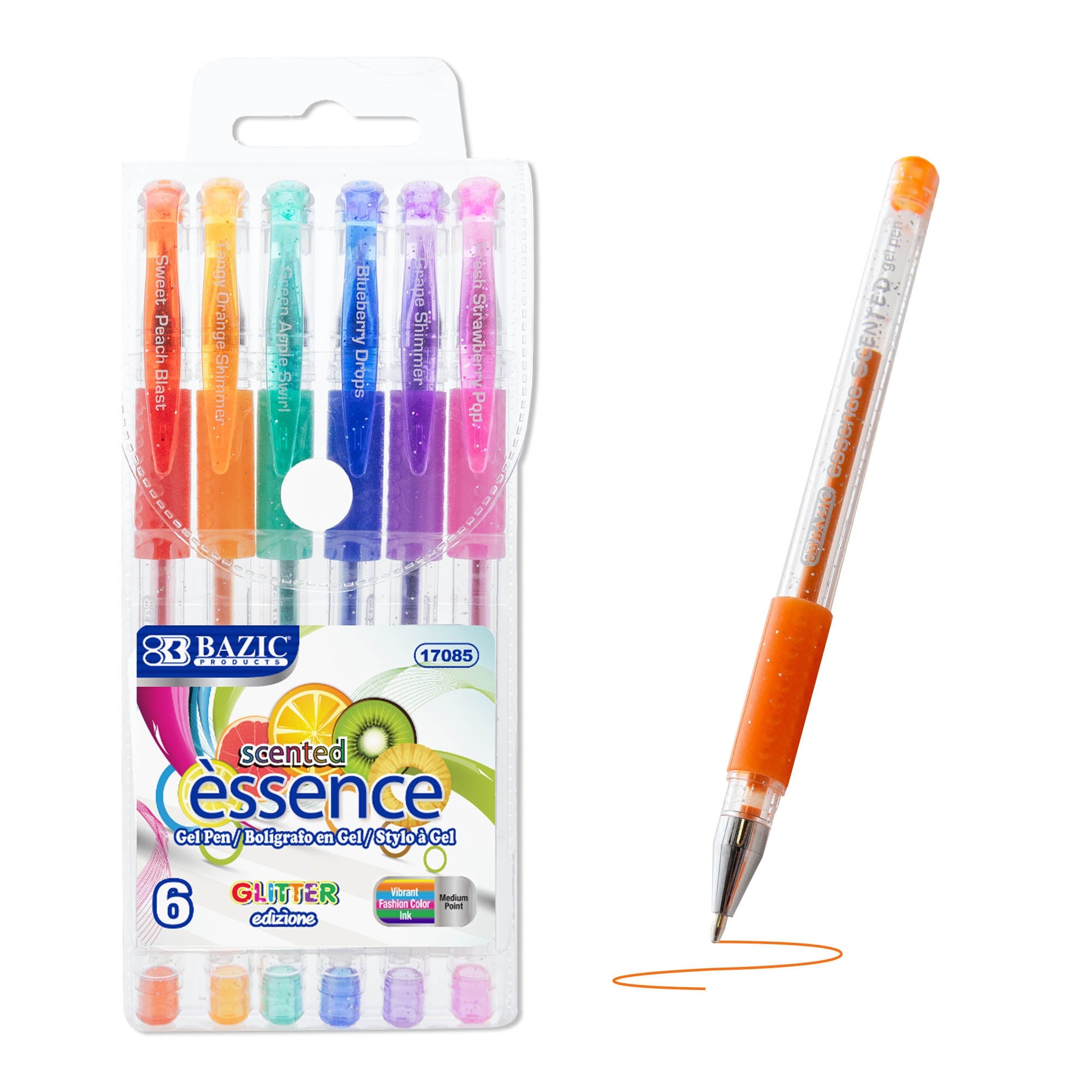Essence Gel Pen 6 Scented Glitter Color w/ Cushion Grip
