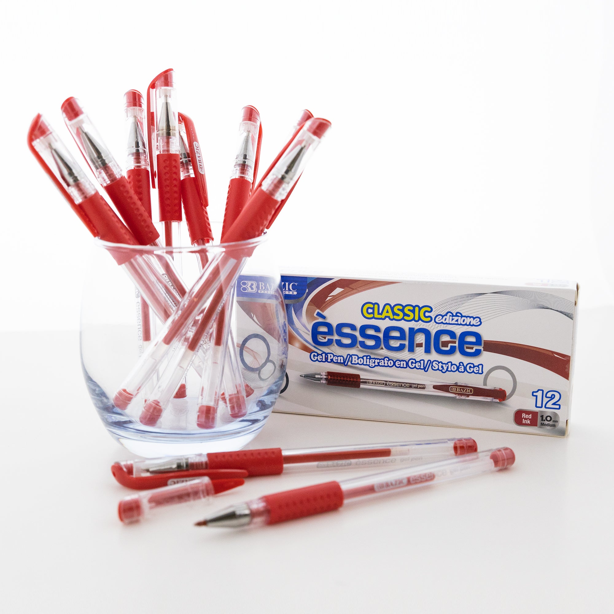 Essence Red Gel Pen w/ Cushion Grip (12/Box)