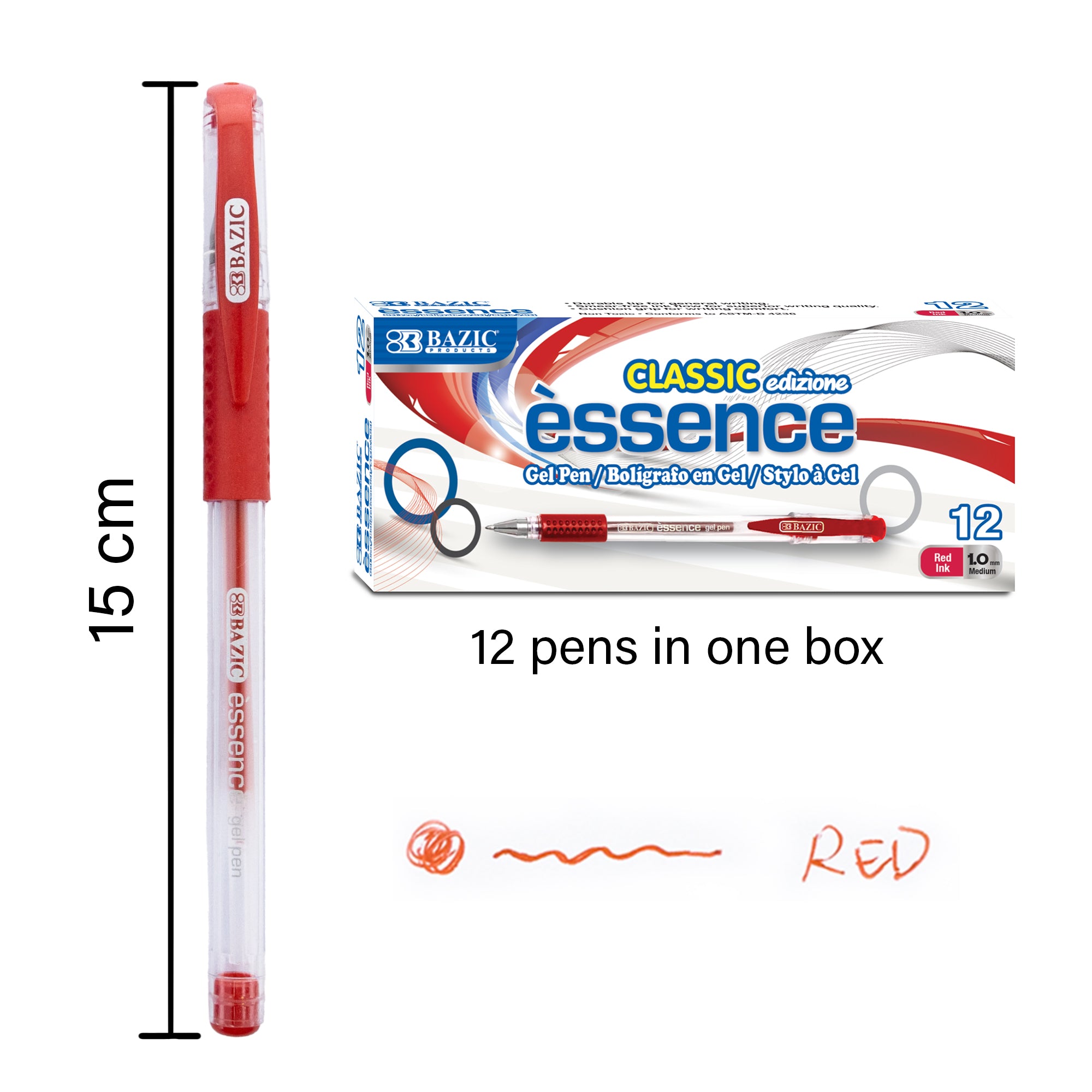 Essence Red Gel Pen w/ Cushion Grip (12/Box)