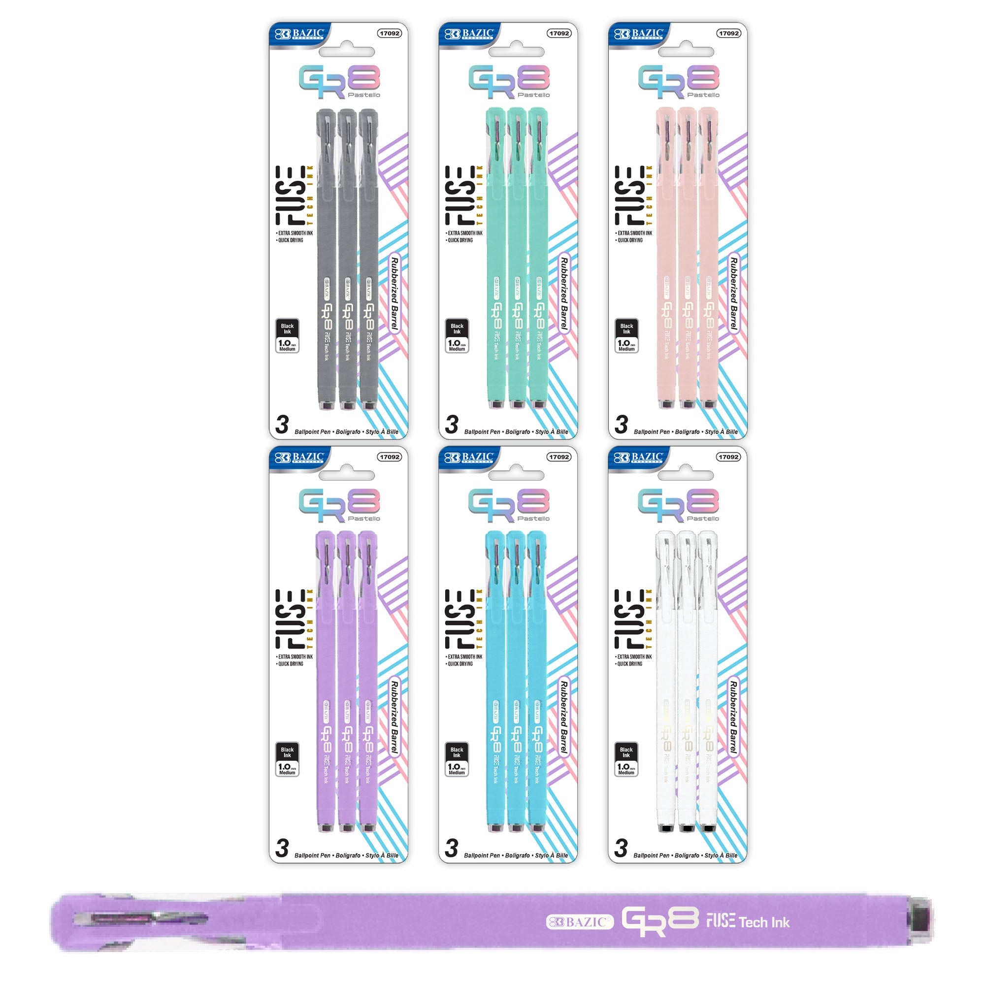 GR8 Dazzle Black FUSE Tech Ink Pen Rubberized Barrel (3/Pack)