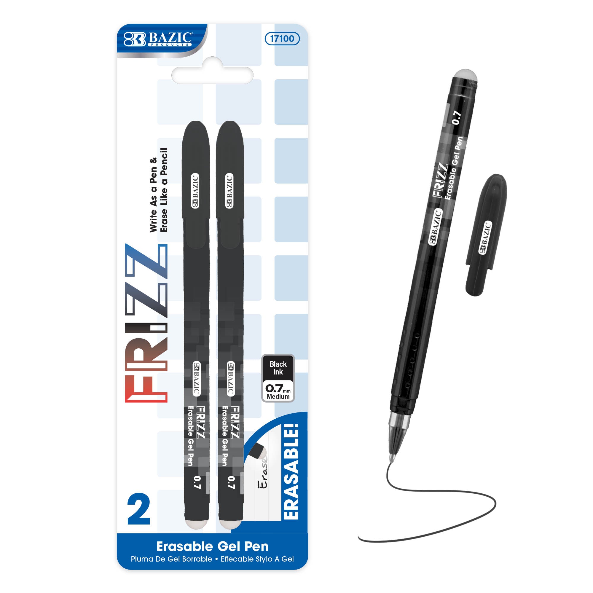 Frizz Black Erasable Gel Pen (2/Pack)