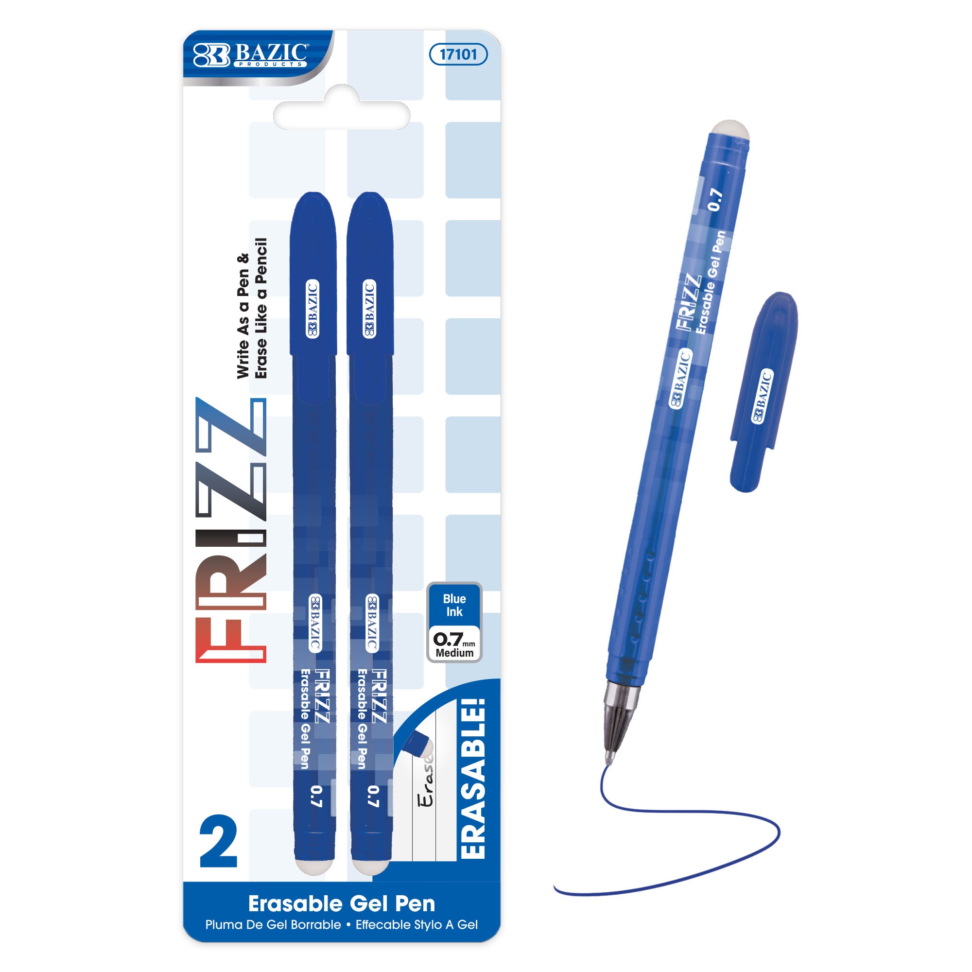 Frizz Blue Erasable Gel Pen (2/Pack)