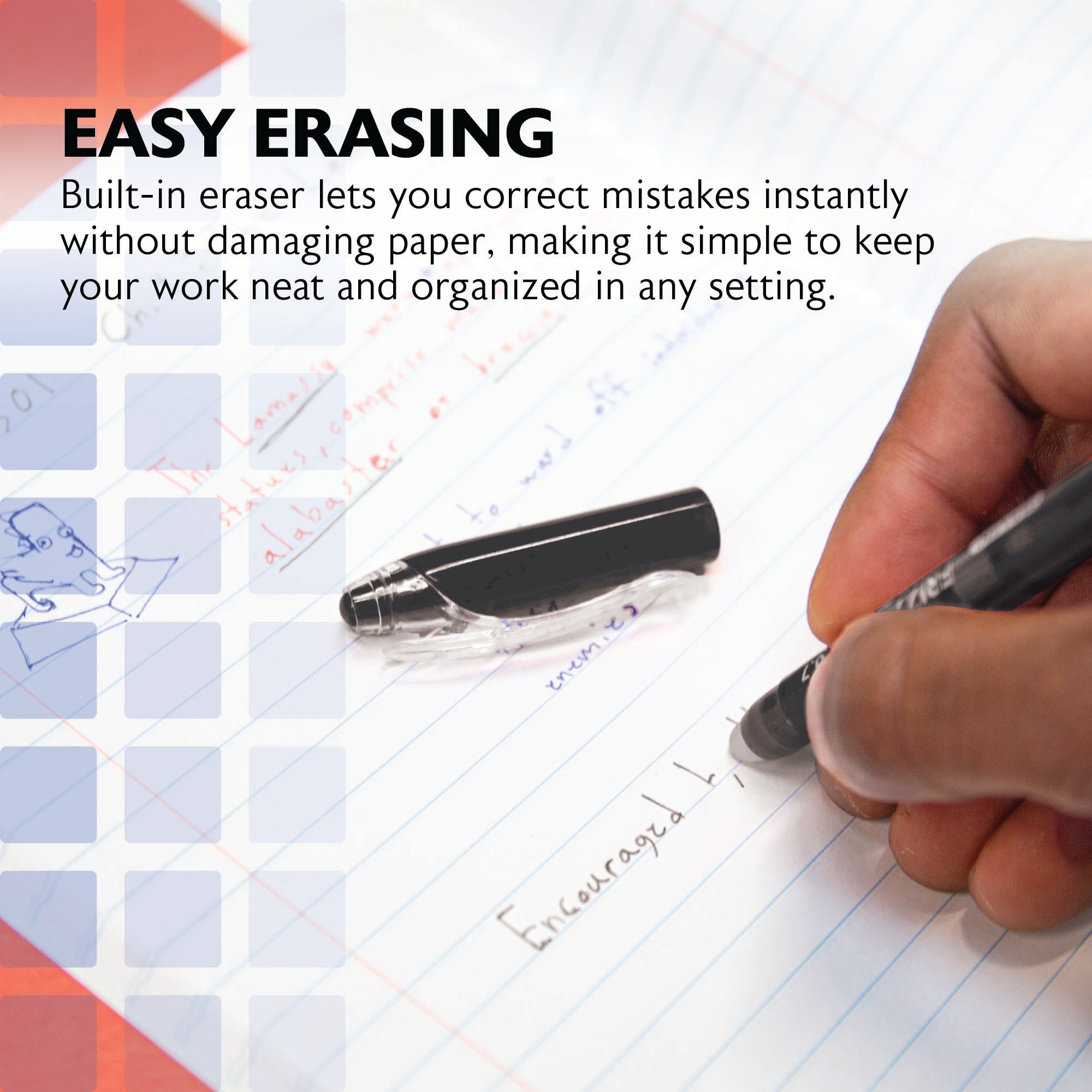 Frizz Black Erasable Gel Pen with Grip