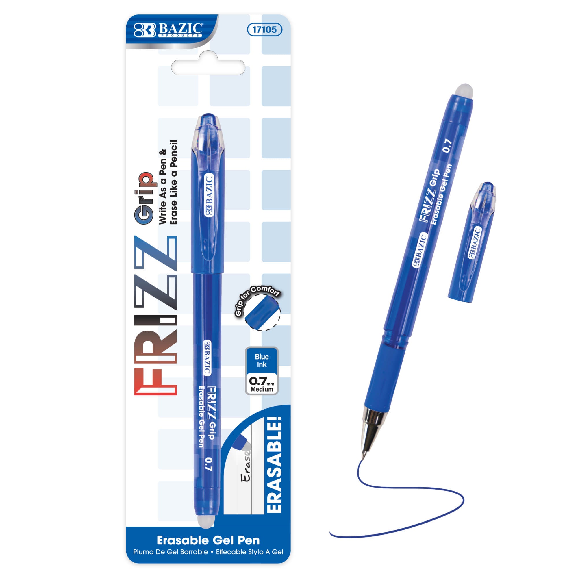 BAZIC Frizz Blue Erasable Gel Pen with Grip – BAZIC Products