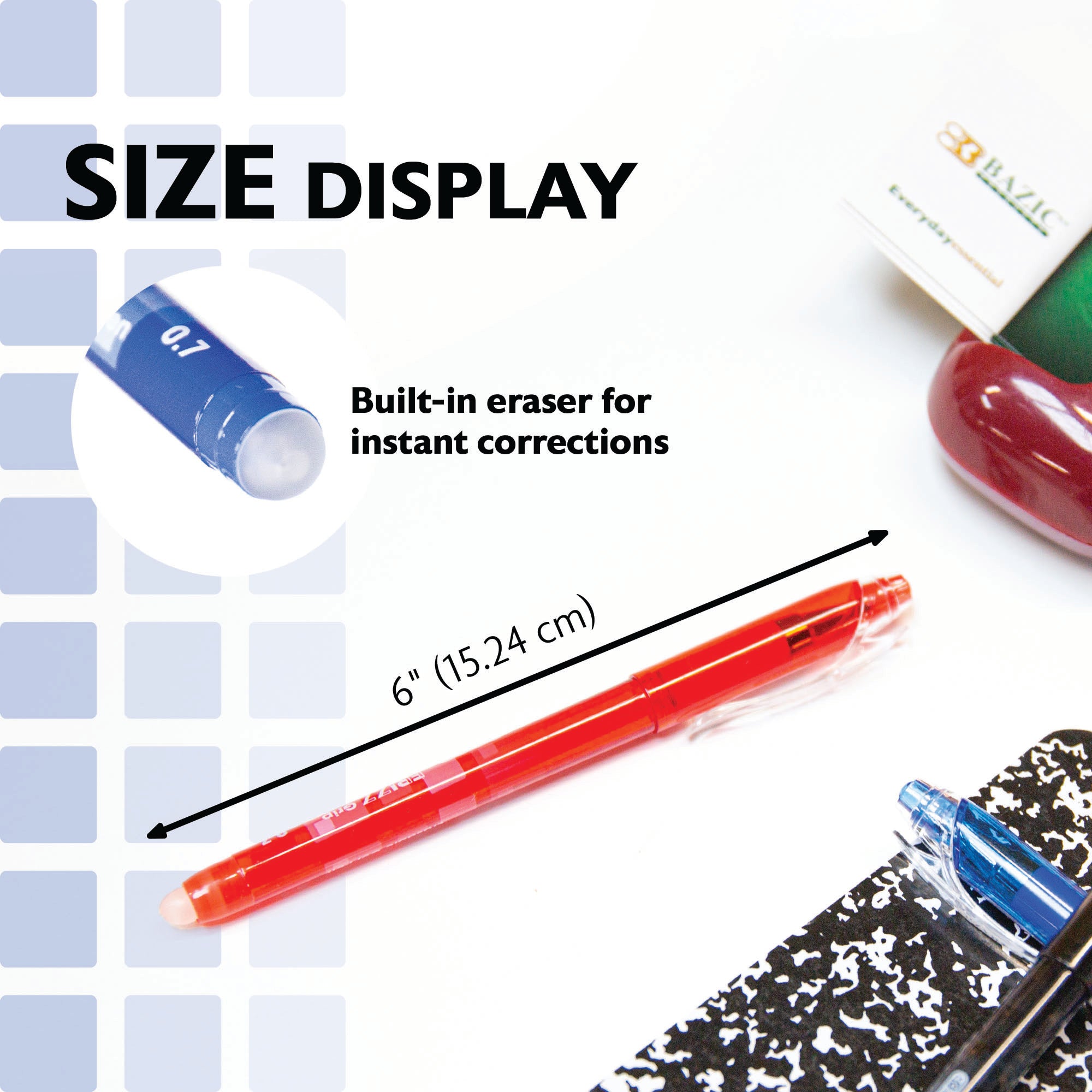 Frizz Assorted Color Erasable Gel Pen with Grip (3/Pack)