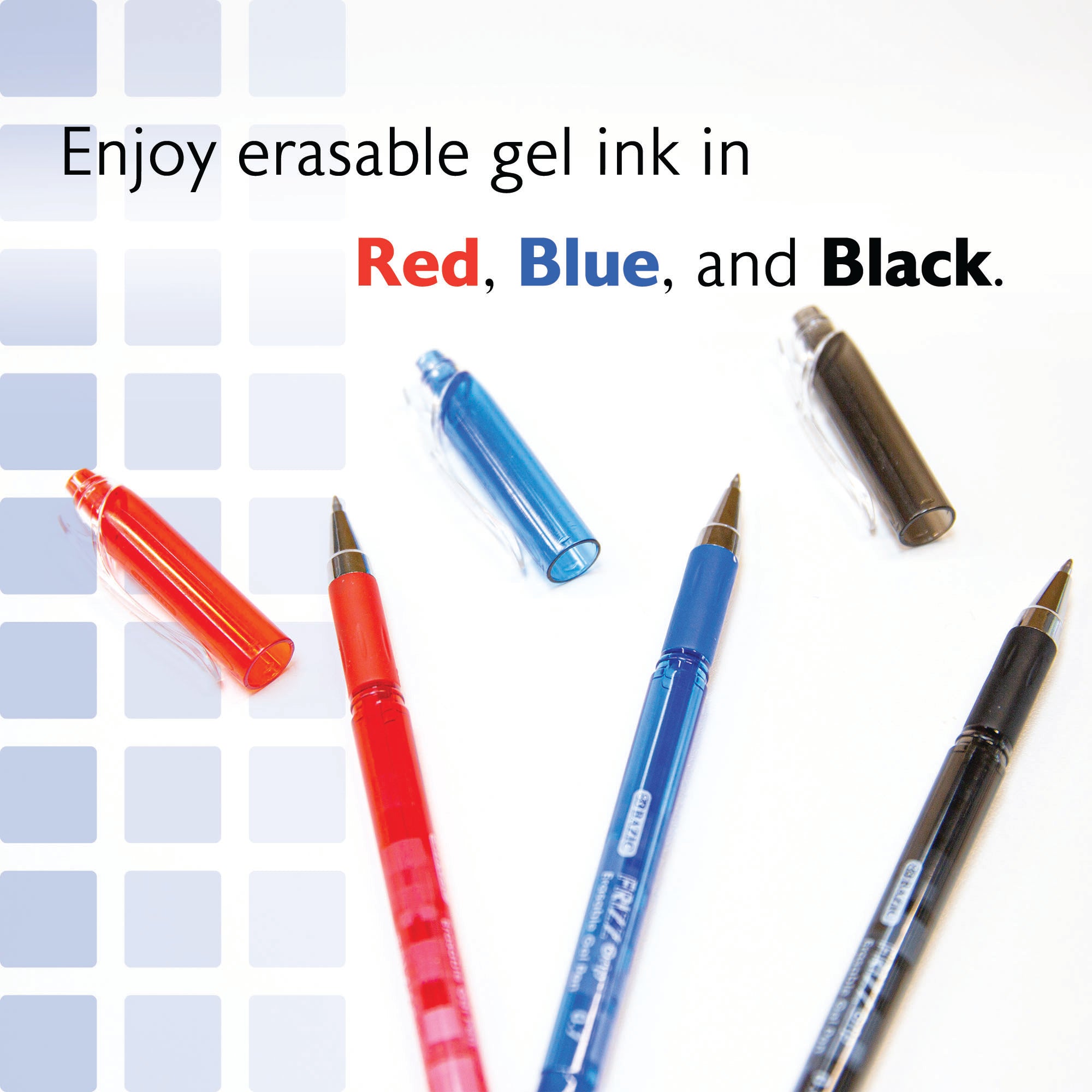 Frizz Assorted Color Erasable Gel Pen with Grip (3/Pack)