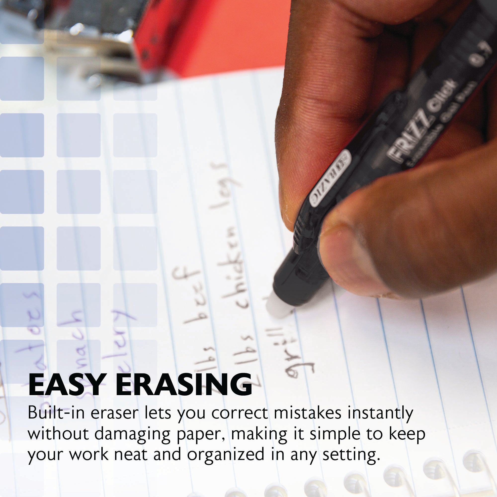 Frizz Black Erasable Gel Retractable Pen with Grip