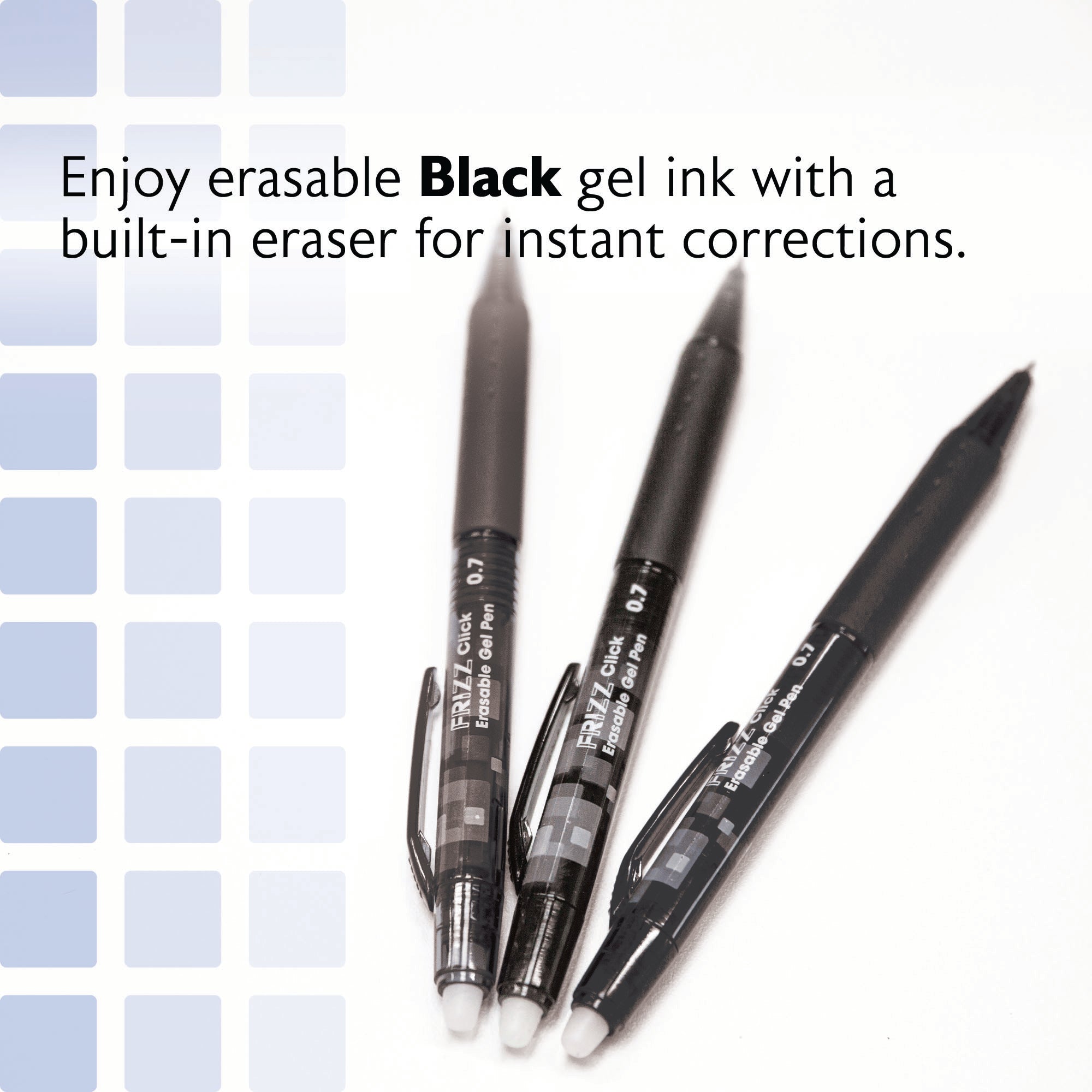 Frizz Black Erasable Gel Retractable Pen with Grip