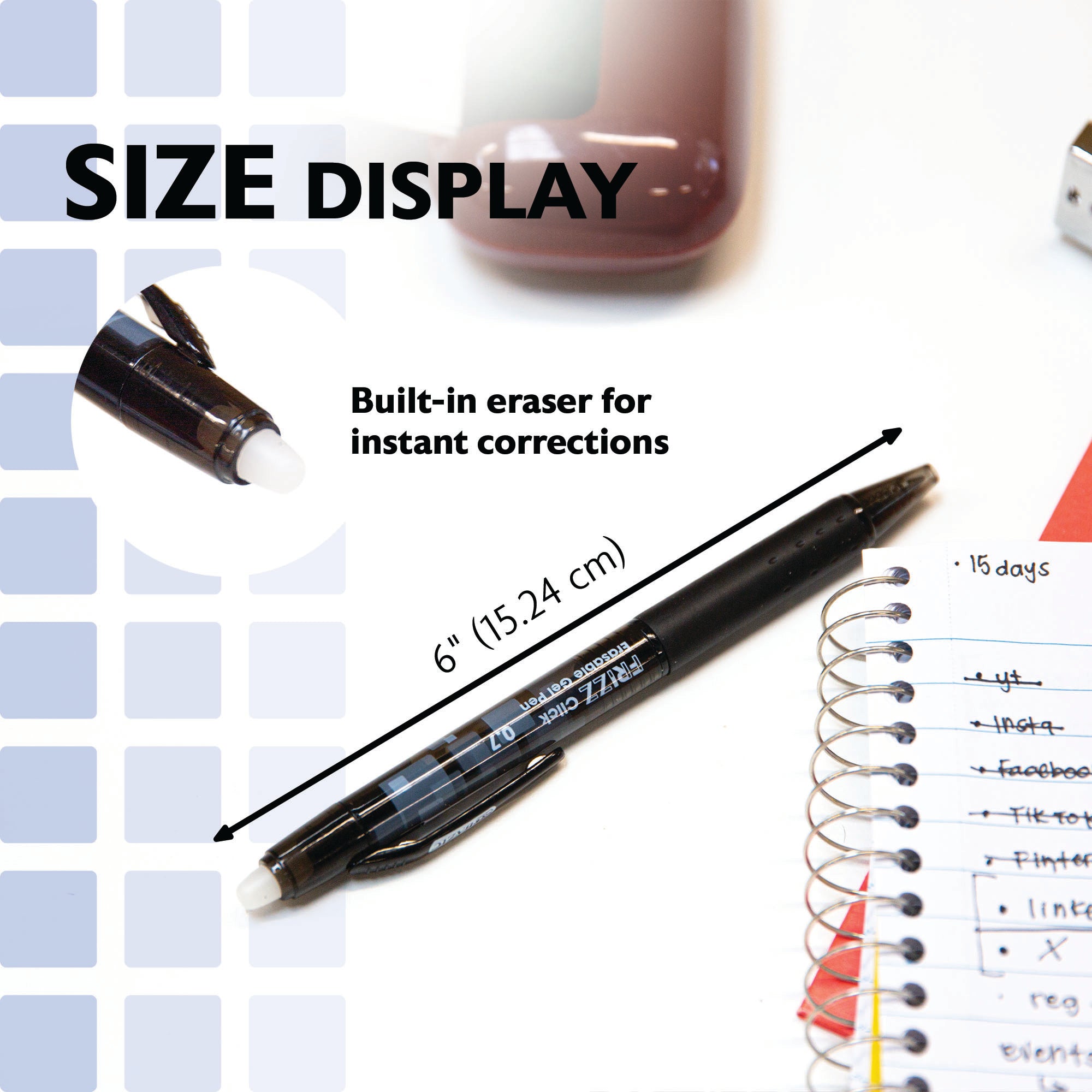 Frizz Assorted Color Erasable Gel Retractable Pen with Grip (3/Pack)