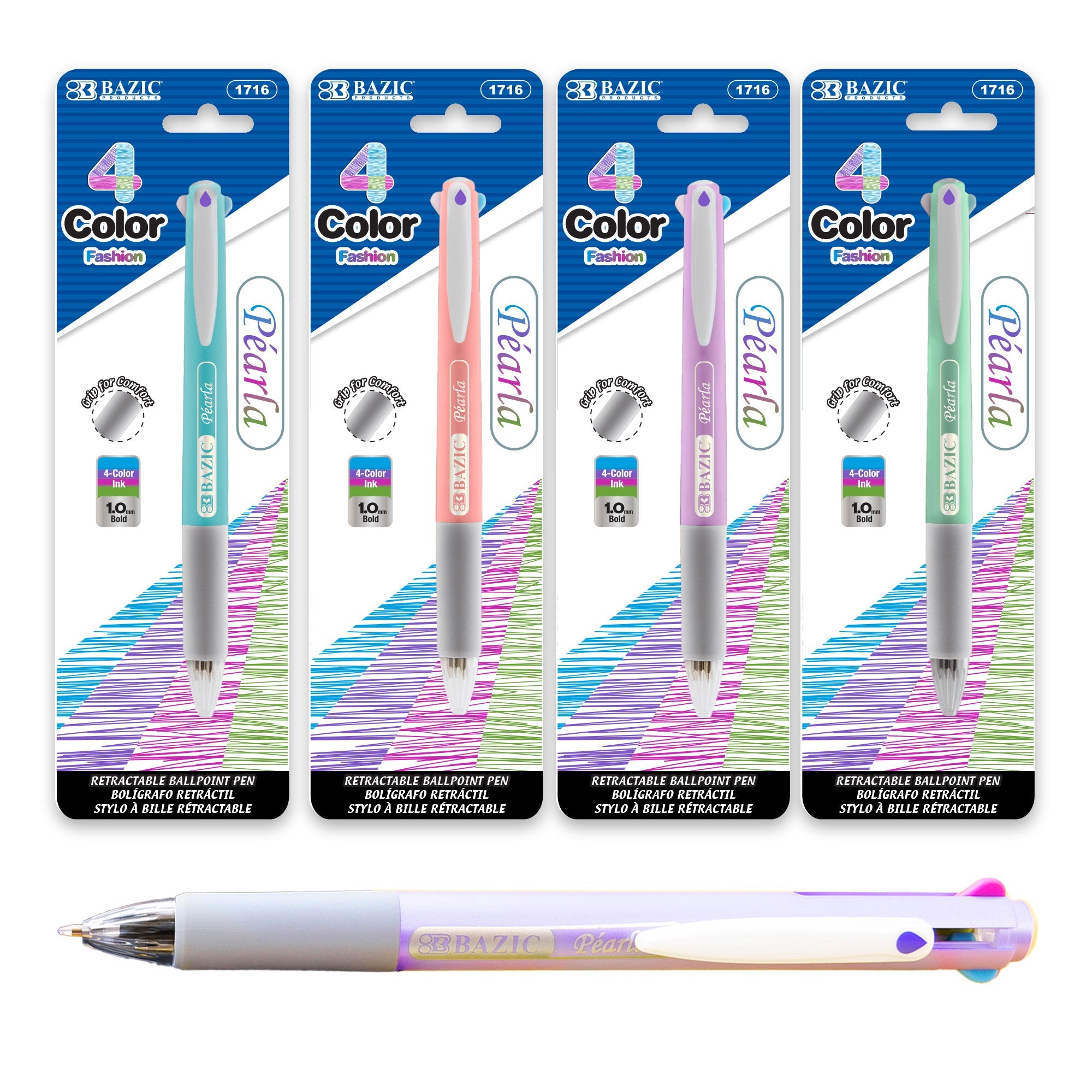 4 Fashion Color Pen w/ Cushion Grip