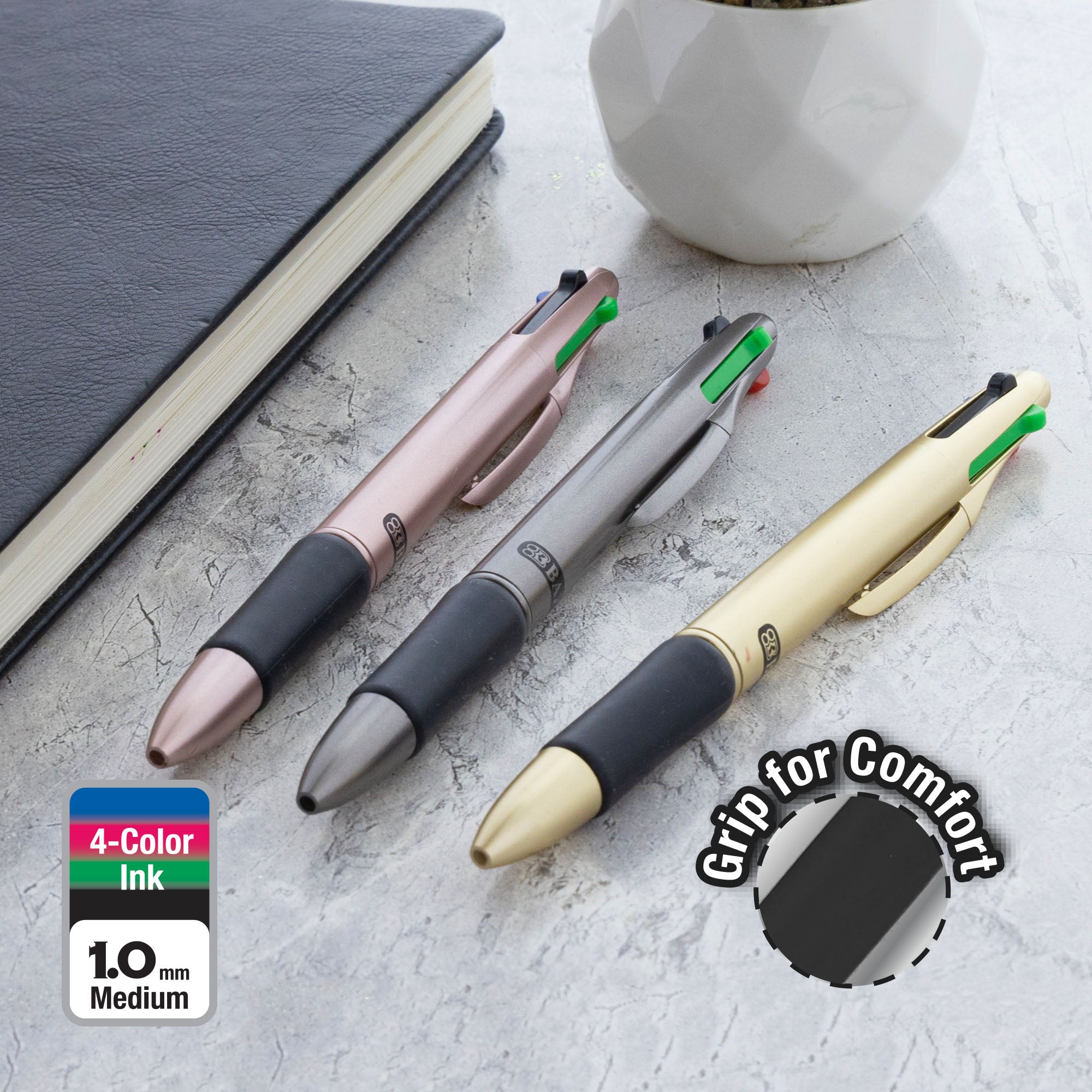 Lynx Satin Top 4-Color Pen w/ Cushion Grip (2/Pack)