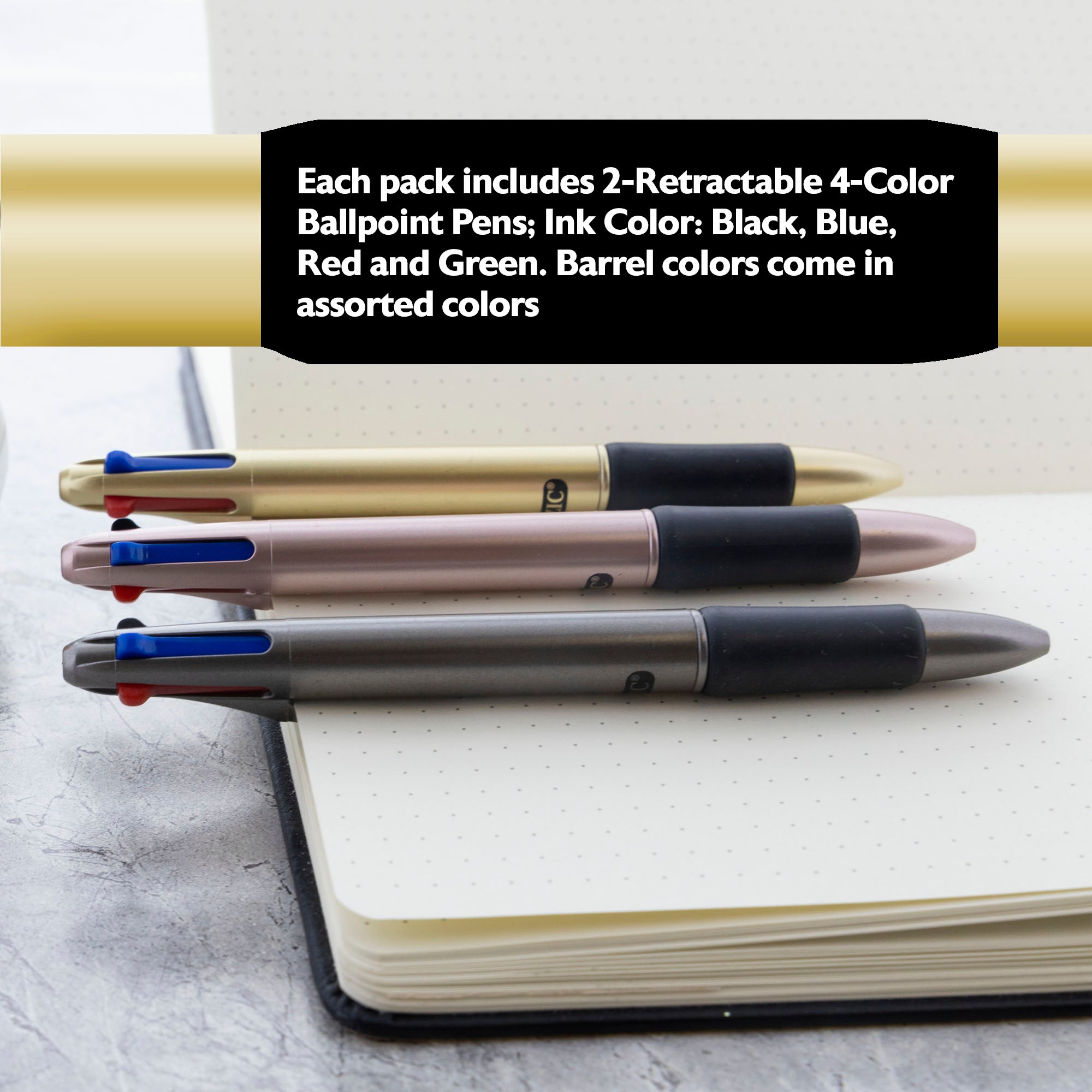 Lynx Satin Top 4-Color Pen w/ Cushion Grip (2/Pack)