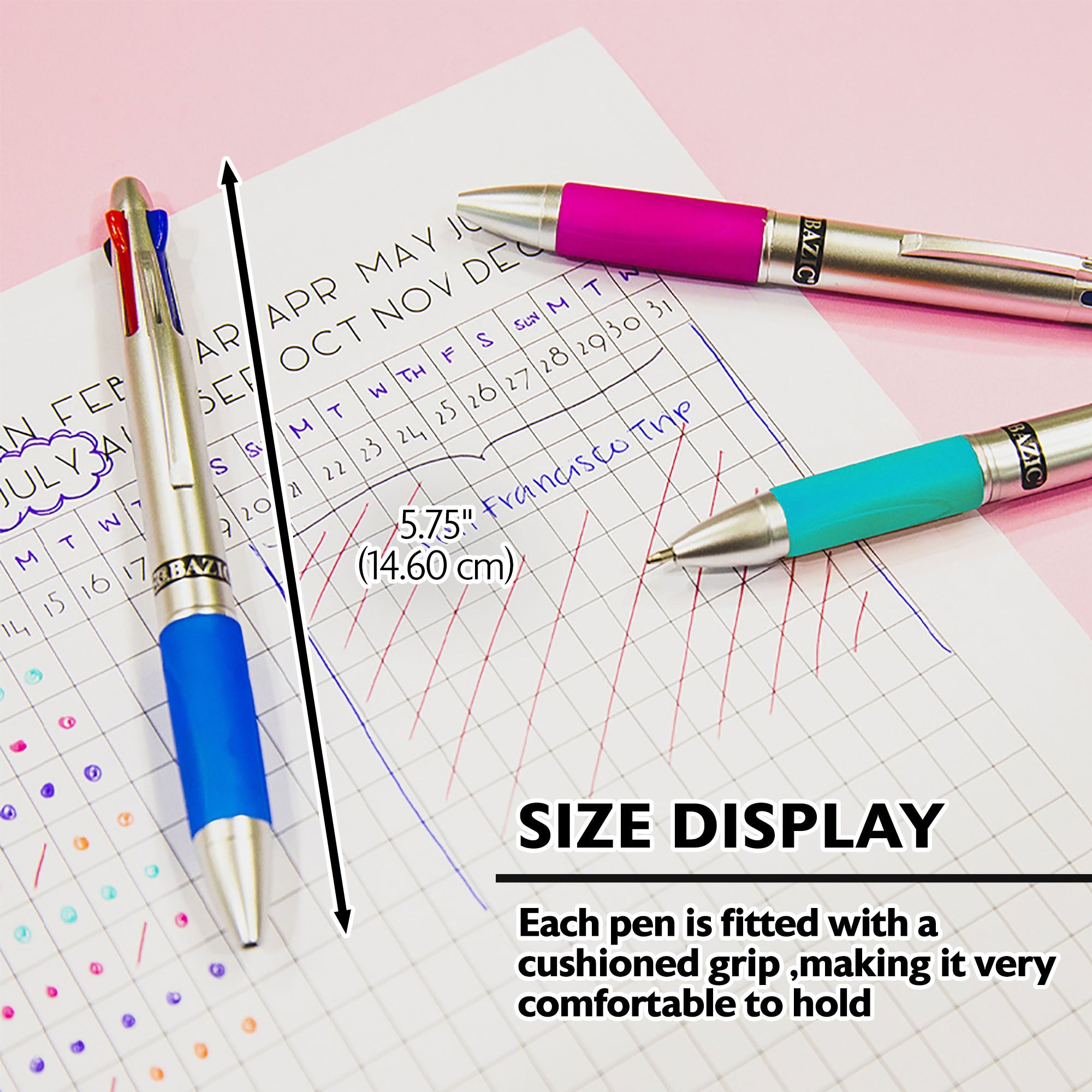 Silver Top 4-Color Pen w/ Cushion Grip (2/Pack)
