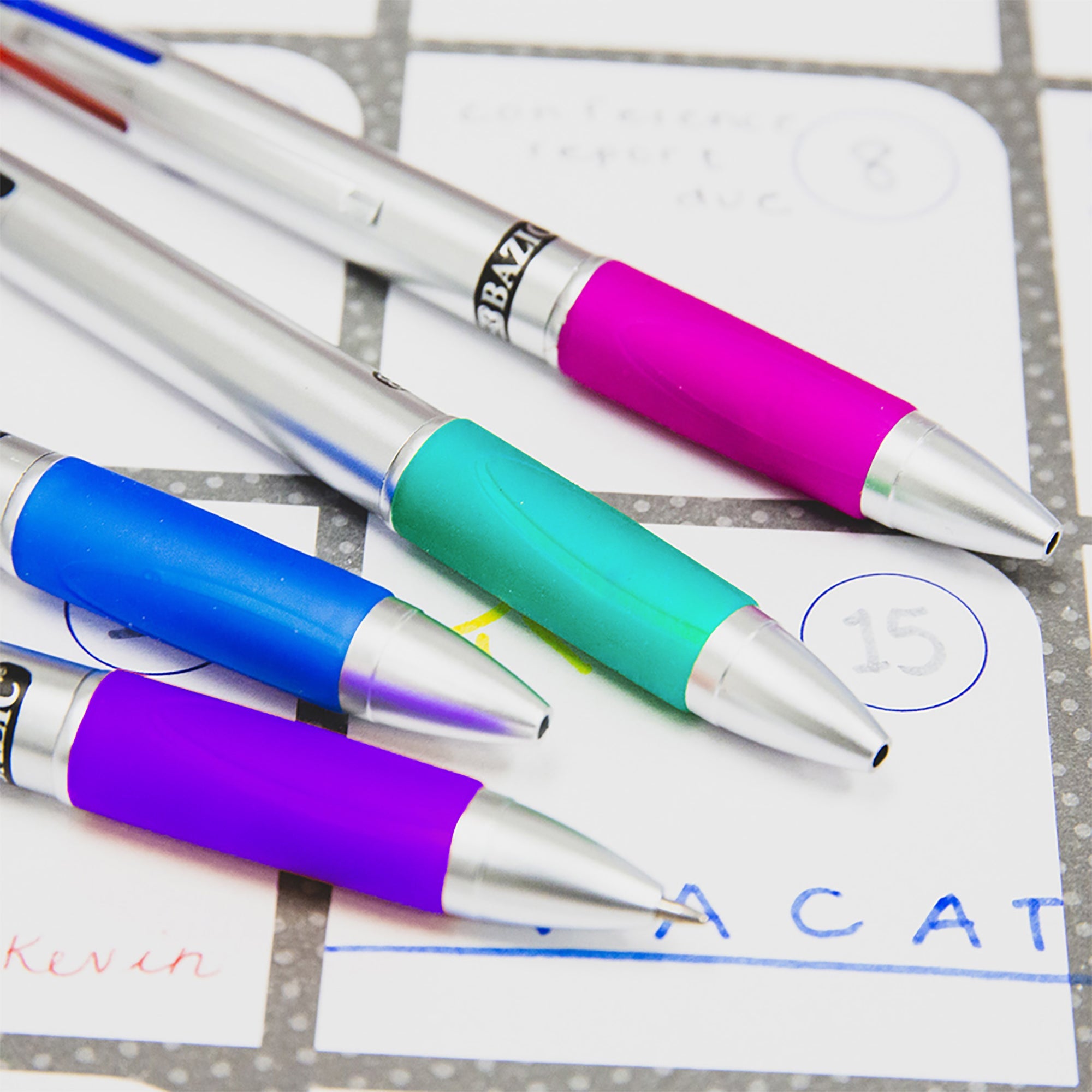 Silver Top 4-Color Pen w/ Cushion Grip (2/Pack)