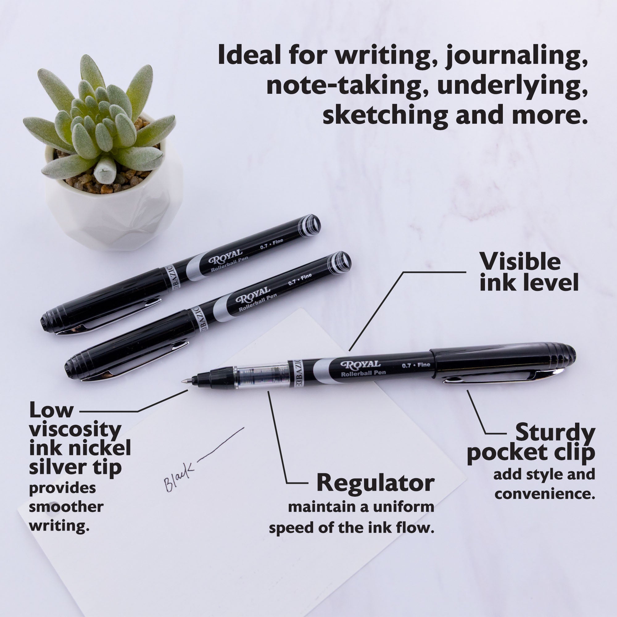 Royal Black Rollerball Pen (3/Pack)